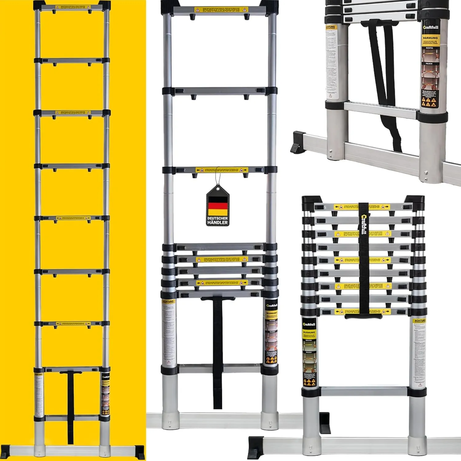 𝐂𝐑𝐀𝐅𝐓𝐅𝐔𝐋𝐋 Aluminium Teleskopleiter | 𝟑 𝐉𝐀𝐇𝐑𝐄 𝐆𝐀𝐑𝐀𝐍𝐓𝐈𝐄 - Trittleiter - Leiter ausziehbar - Stehleiter - Ausziehleiter - …