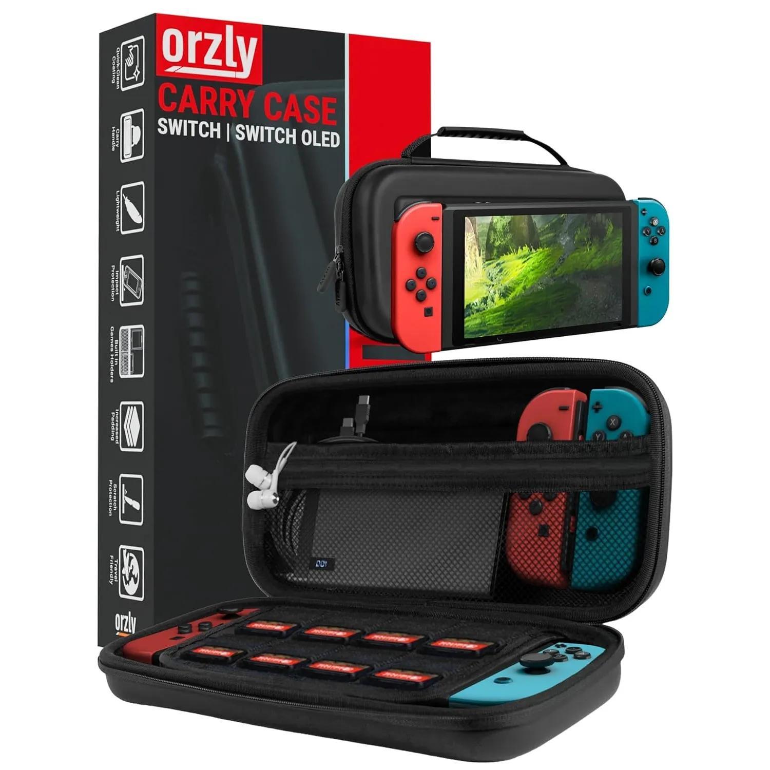Orzly Switch Tasche für Nintendo Switch/Switch OLED und Switch Zubehör - Stoßfeste Tragetasche - Harte Schutzhülle, Rei…