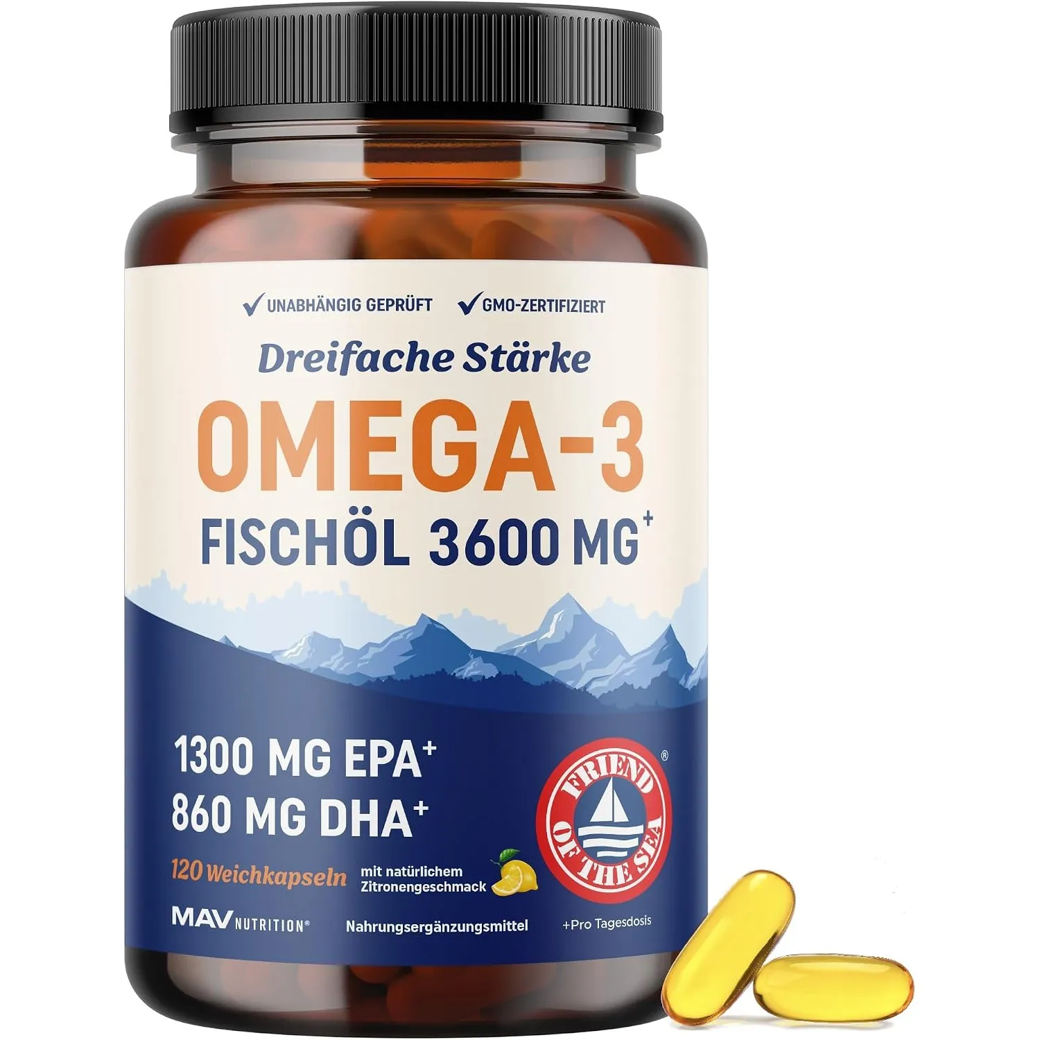 Omega 3 Kapseln Hochdosiert 3600 mg | EPA & DHA | Über 2100 mg Omega-3-Fettsäuren | 1300 mg EPA + 860 mg DHA | Erstklas…