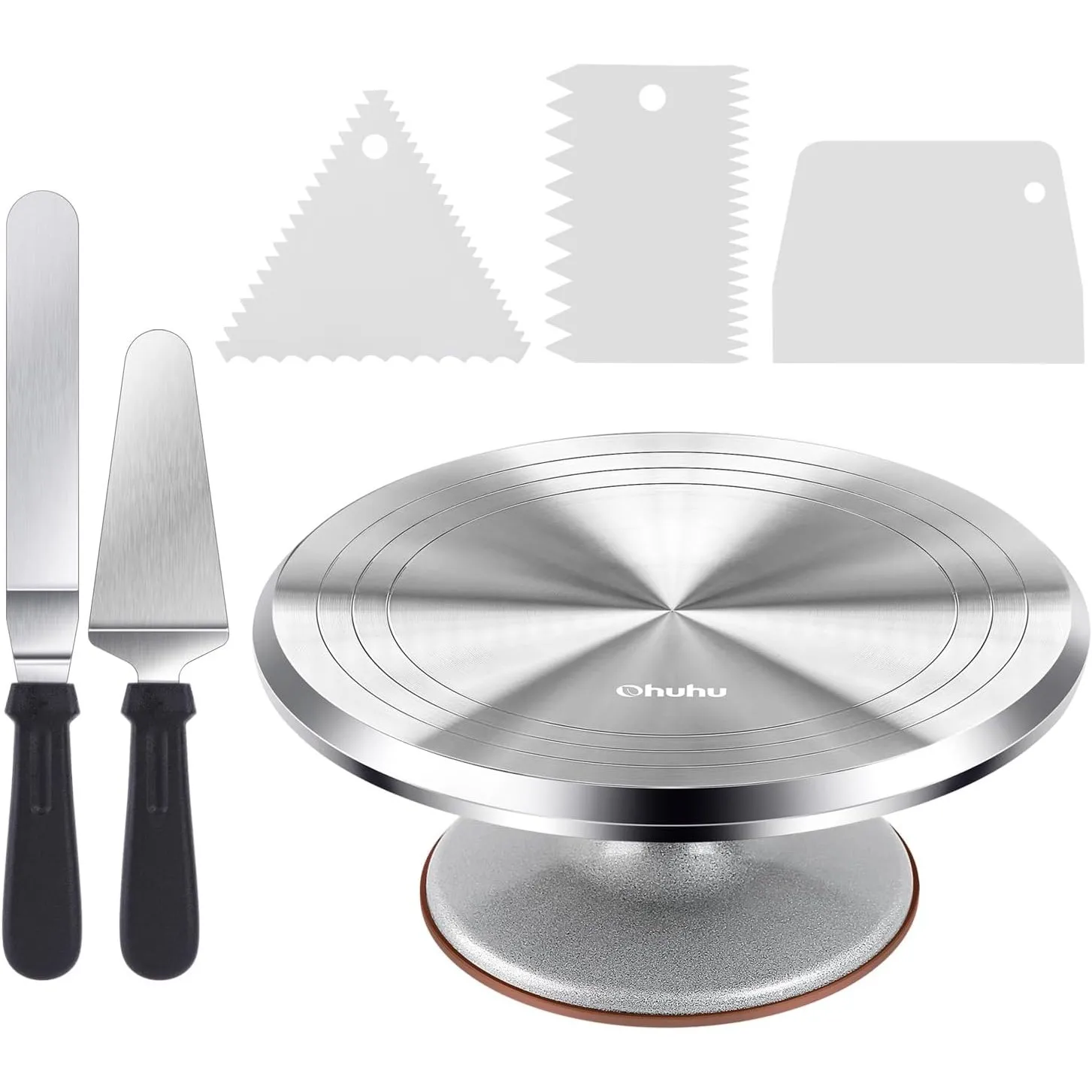 Ohuhu Tortenplatte Drehbar, Aluminiumlegierung Drehteller Torte 30 cm mit 2 Streichpaletten und 3 Teigschaber, Drehbare…