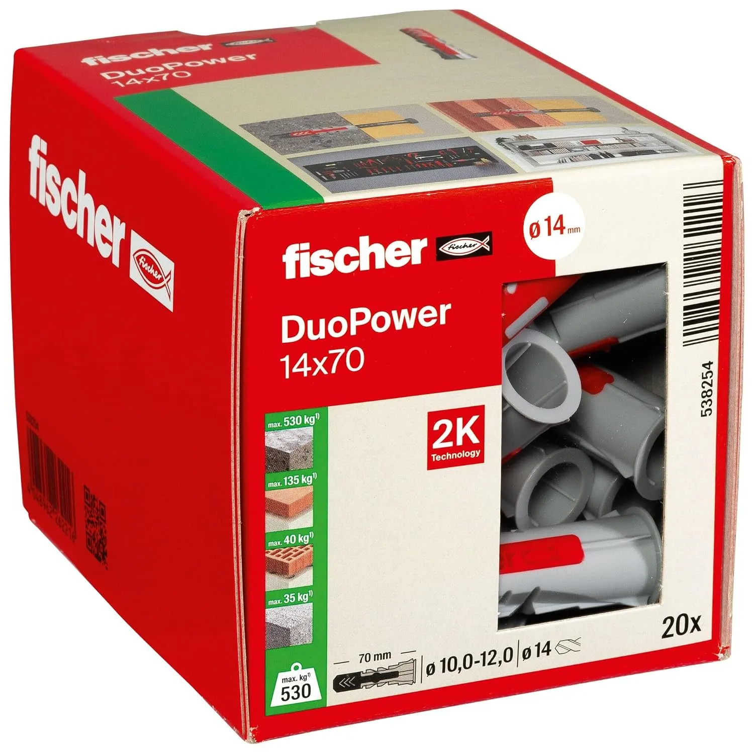 fischer DuoPower 14 x 70, Universaldübel, leistungsstarker 2-Komponenten-Dübel, Kunststoffdübel zur Befestigung in Beto…