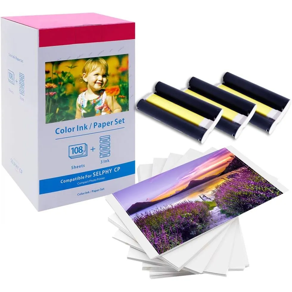 Kompatibel mit Canon Selphy CP1500 CP1300 KP-108IN Papier- und Patrone-Set