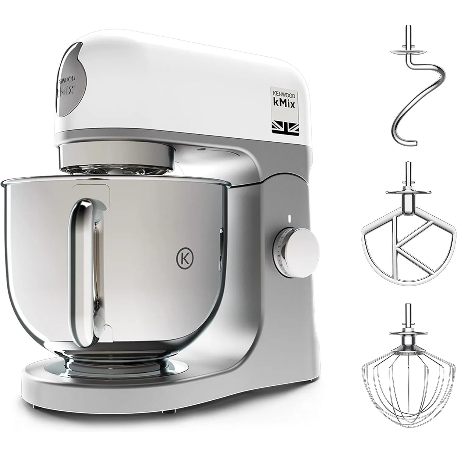 Kenwood kMix KMX750WH Küchenmaschine, 5 l Edelstahl Schüssel, Safe-Use-Sicherheitssystem, Metallgehäuse, 1000 Watt, ink…