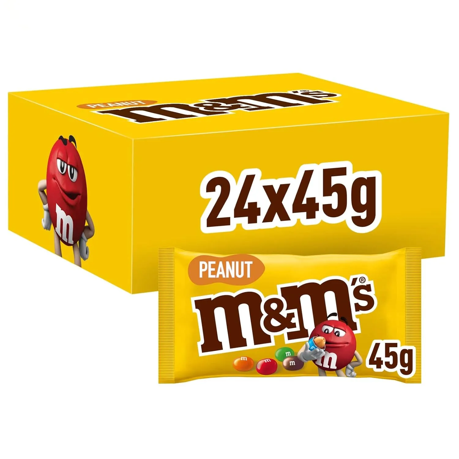 M&M'S Peanut Schokolade Erdnuss Schokolinsen, 24x45g