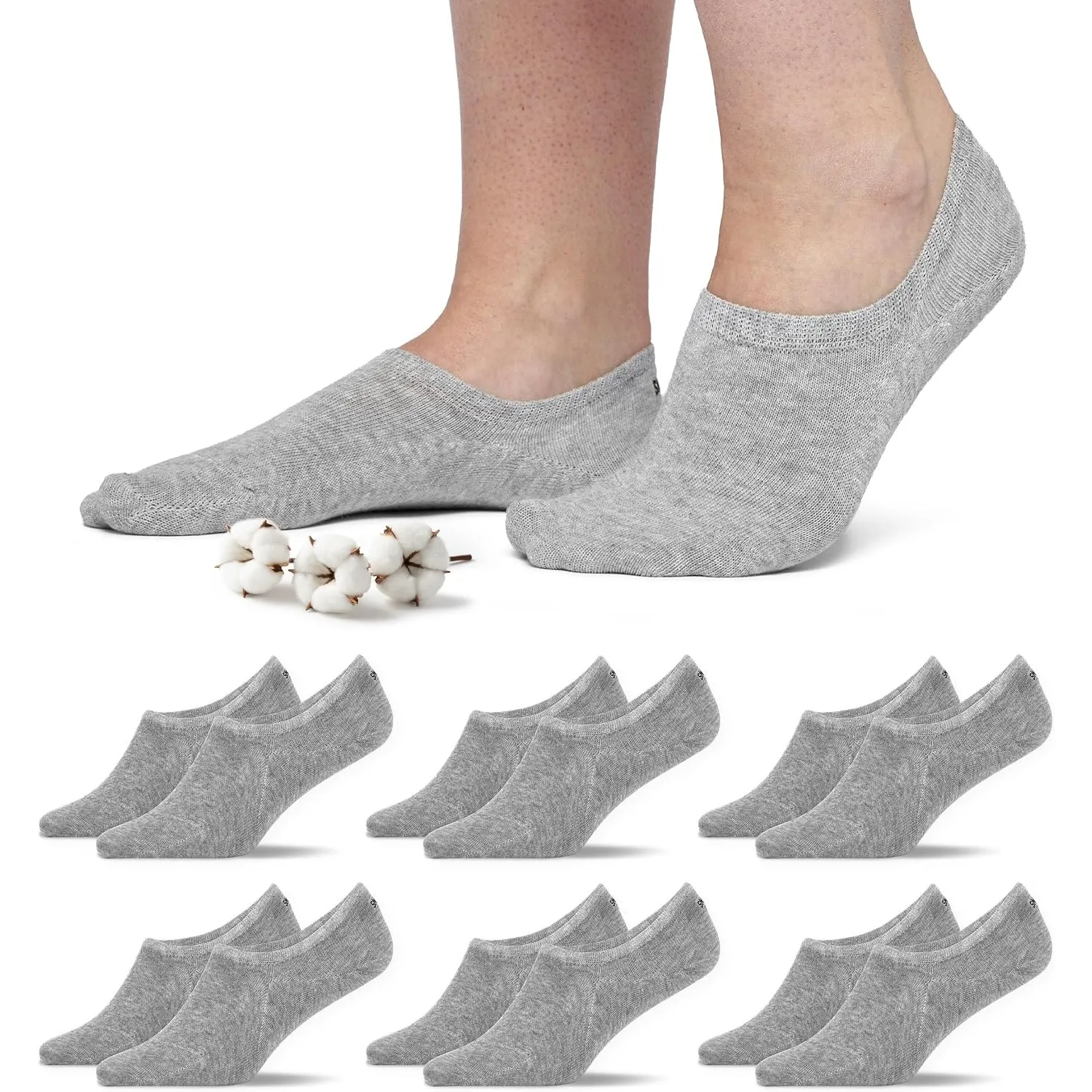 Snocks Füßlinge Damen & Herren aus Bio-Baumwolle, 6 Paar, unsichtbar