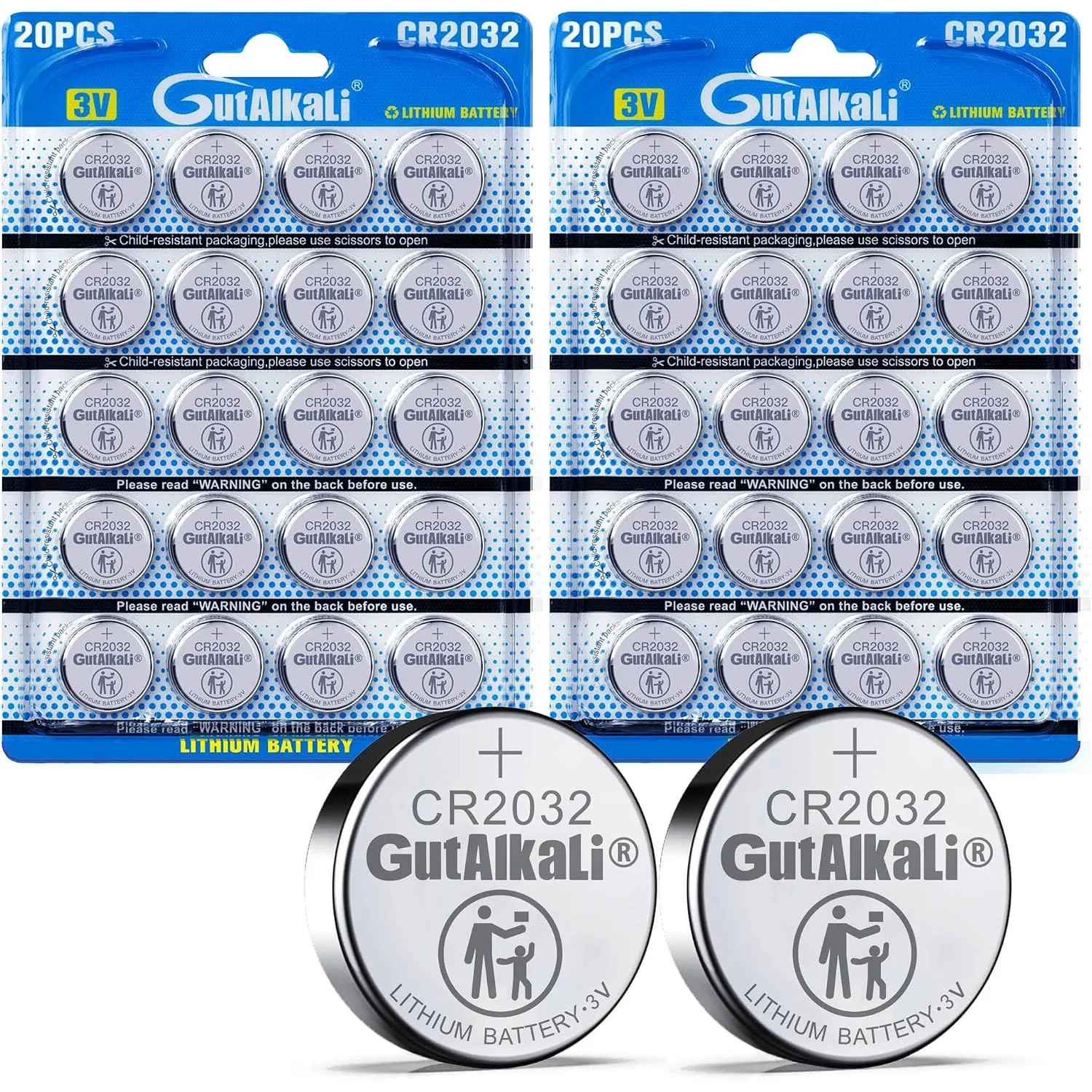 Batterien CR2032 Lithium Knopfzellen/Knopfbatterien (3V, 40-er Pack)