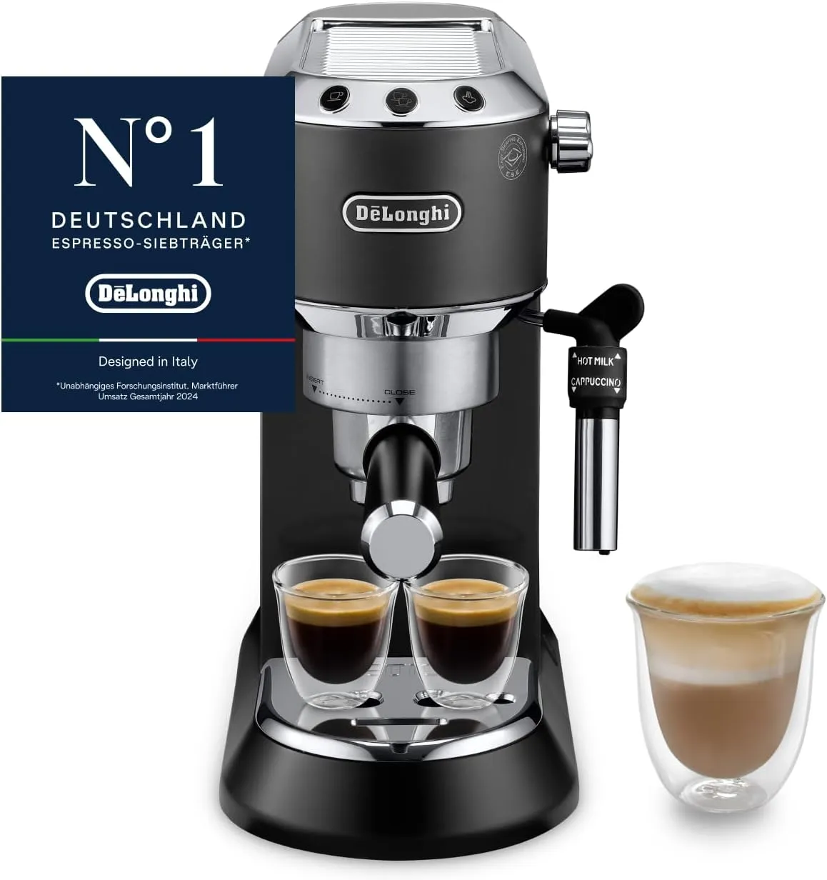 De'Longhi Dedica Style - Perfetto Kompakte Siebträgermaschine Espressomaschine mit Tasten, manuellem Milchaufschäumer f…