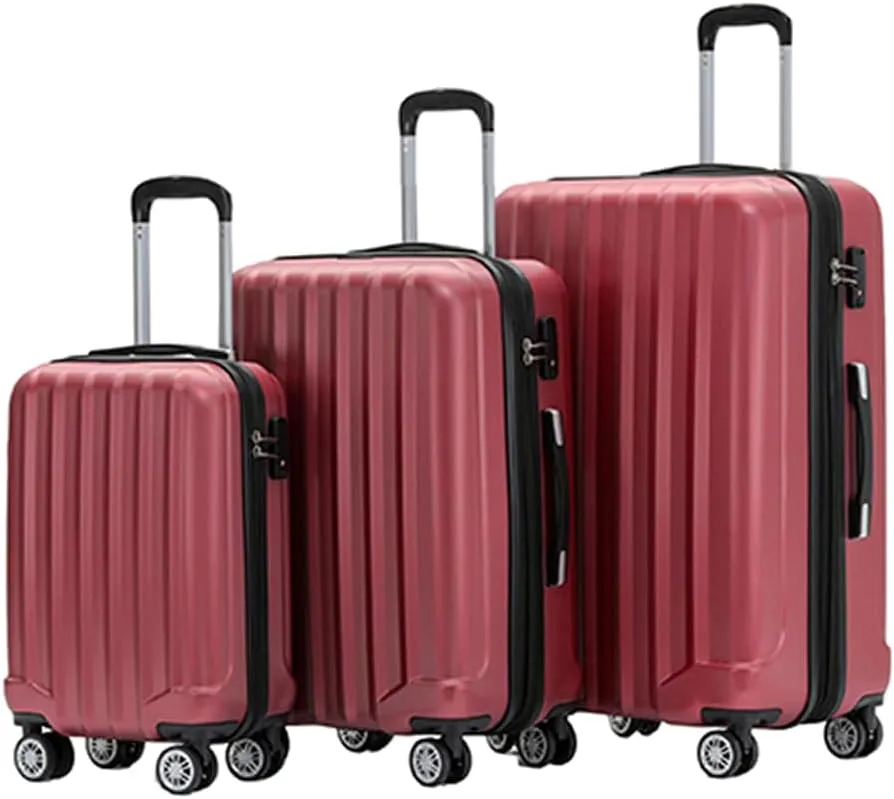Beibye TSA-Lock 2080 Cabin Luggage, Twin Roller Travel Case, Luggage Trolley Case Set, XL / L / M Board Case, wine red