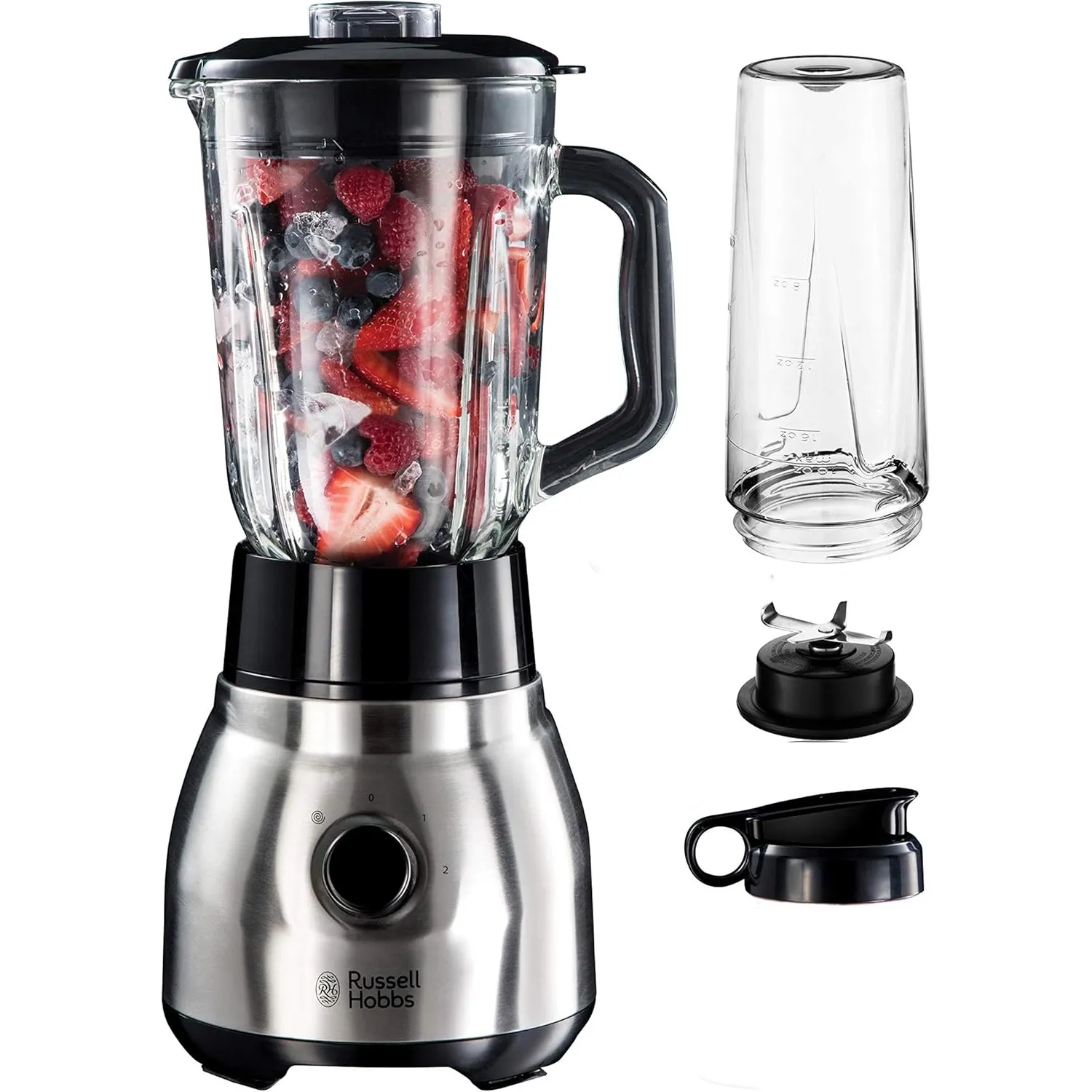 Russell Hobbs Standmixer 2-in-1 [1,5l Glasbehälter Mixer & 0,6l Mini Smoothie Maker -to-go-Trinkflasche inkl. Deckel] S…