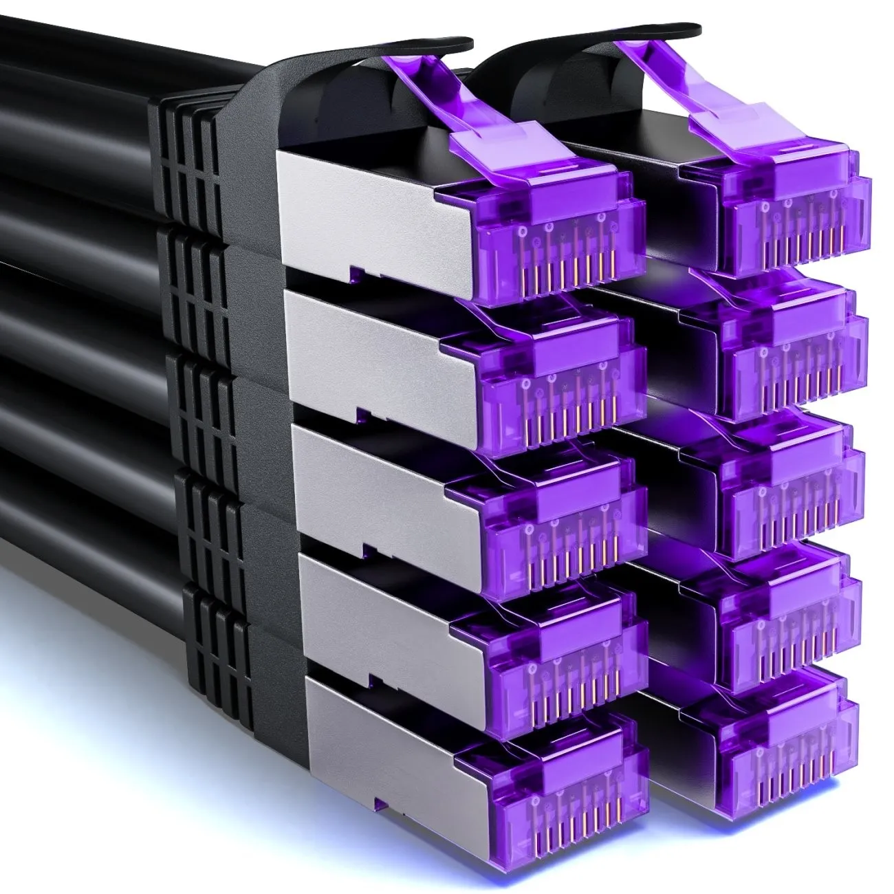 deleyCON 0,25m CAT7 Netzwerkkabel RJ45 10 Gigabit, 10 Stück - Schwarz