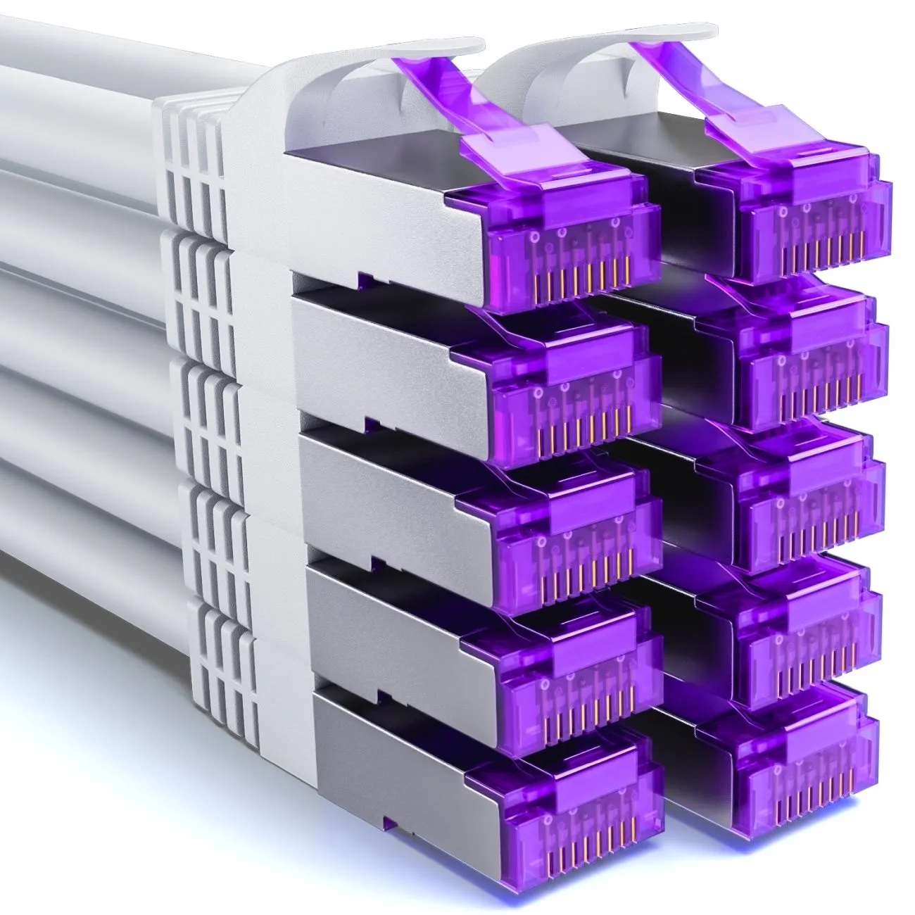 deleyCON 0,25m CAT7 Netzwerkkabel RJ45 10 Gigabit, 10 Stück - Weiß
