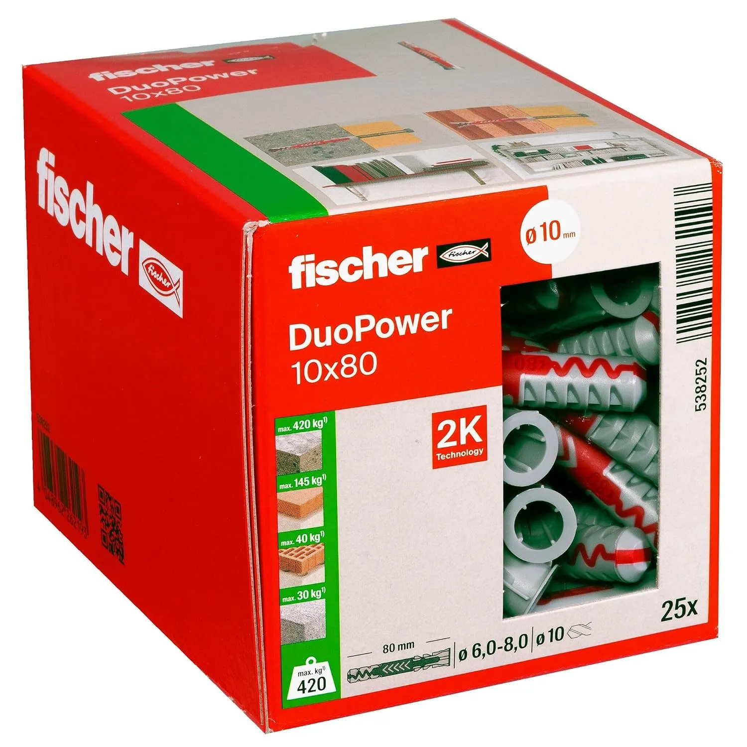fischer DuoPower 10 x 80, Universaldübel, leistungsstarker 2-Komponenten-Dübel, Kunststoffdübel zur Befestigung in Beto…
