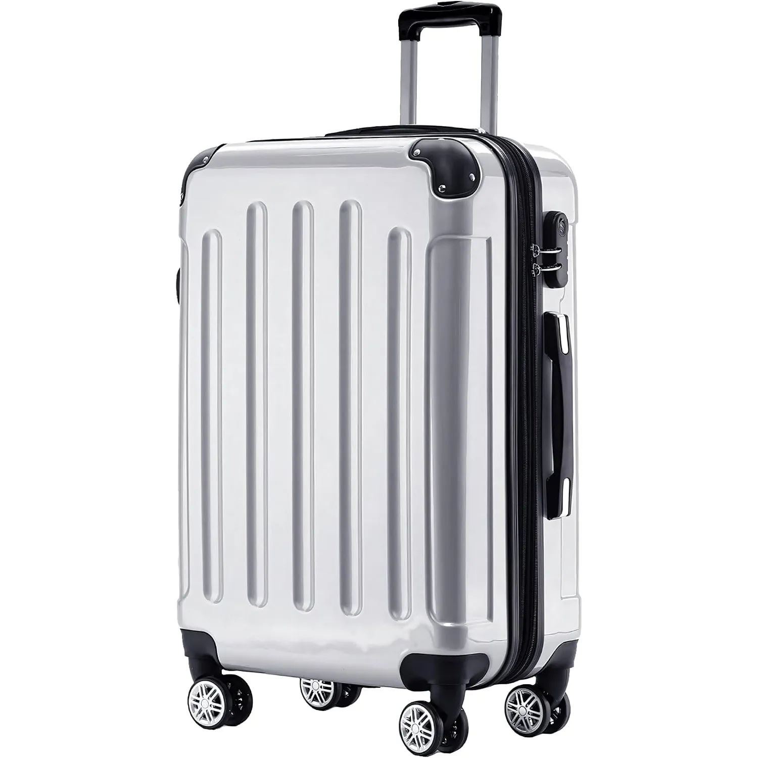 BEIBYE Hartschalen Koffer Trolley Rollkoffer Reisekoffer 4 Zwillingsrollen Polycabonat (Silber, 76cm -110L)