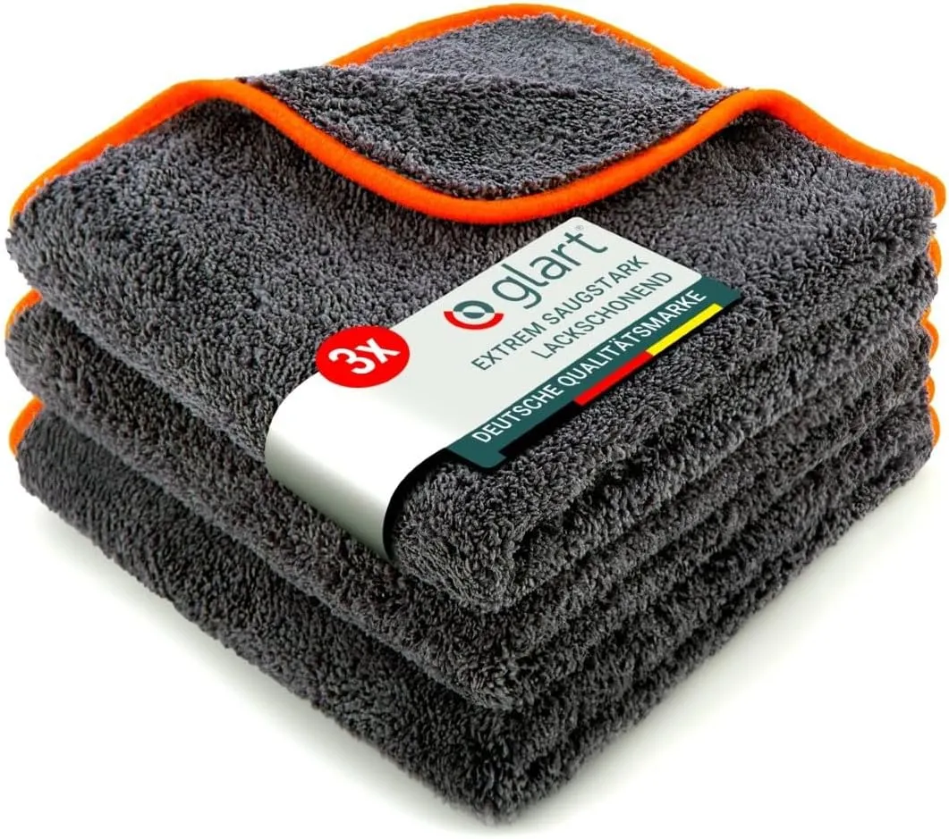 Glart 443TPO Mikrofasertücher 3er Set – 600 GSM – 40x40 cm – Flauschige Auto Poliertücher für Trocknung & Pflege – Ultr…