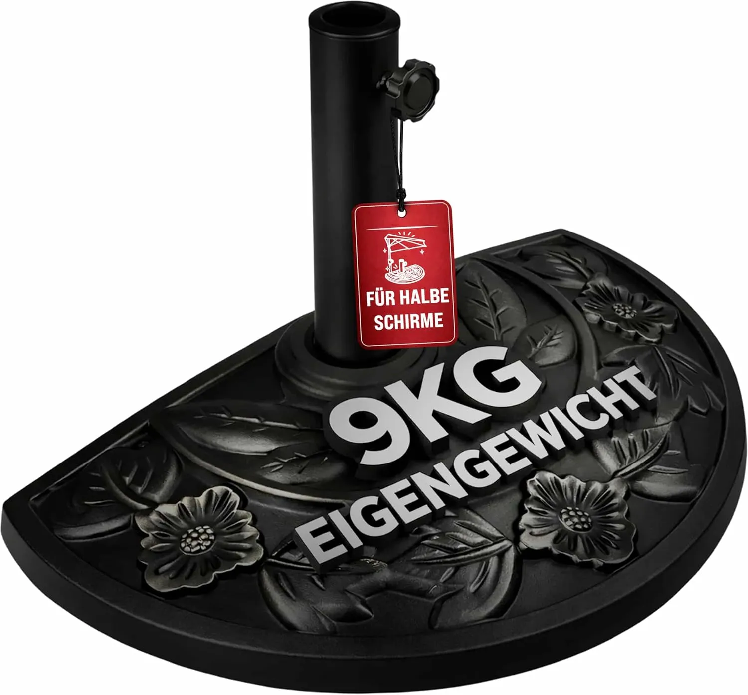 Deuba Parasol Stand Semi-Circular Balcony Patio 9 kg Flower Design Black Cast Look Weatherproof Umbrella Stand Balcony …