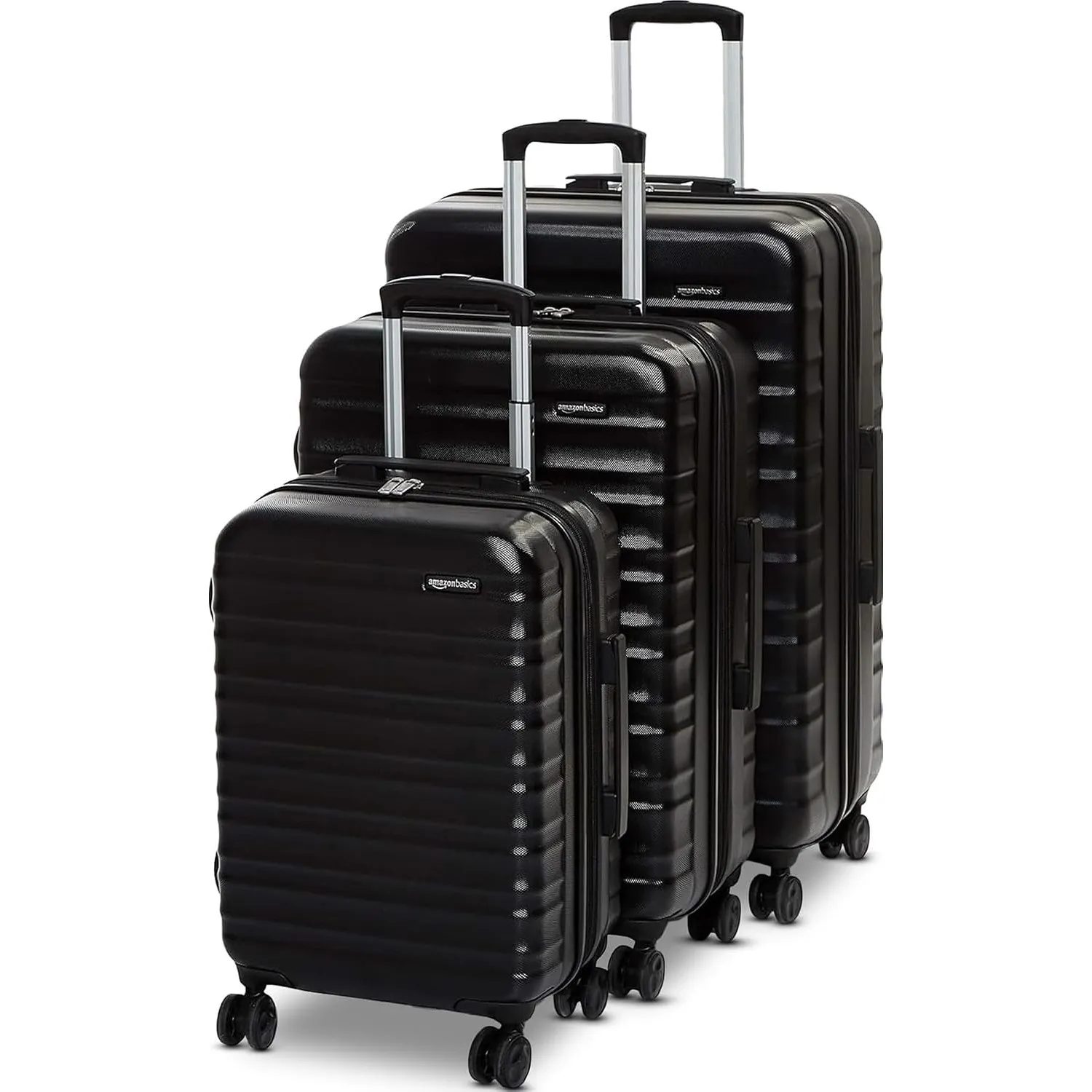Amazon Basics Hartschalen-Koffer-Set (Klein + Mittel + Groß) - Erweiterbares ABS-Reisegepäck mit 4 Doppel-Spinnerrädern…