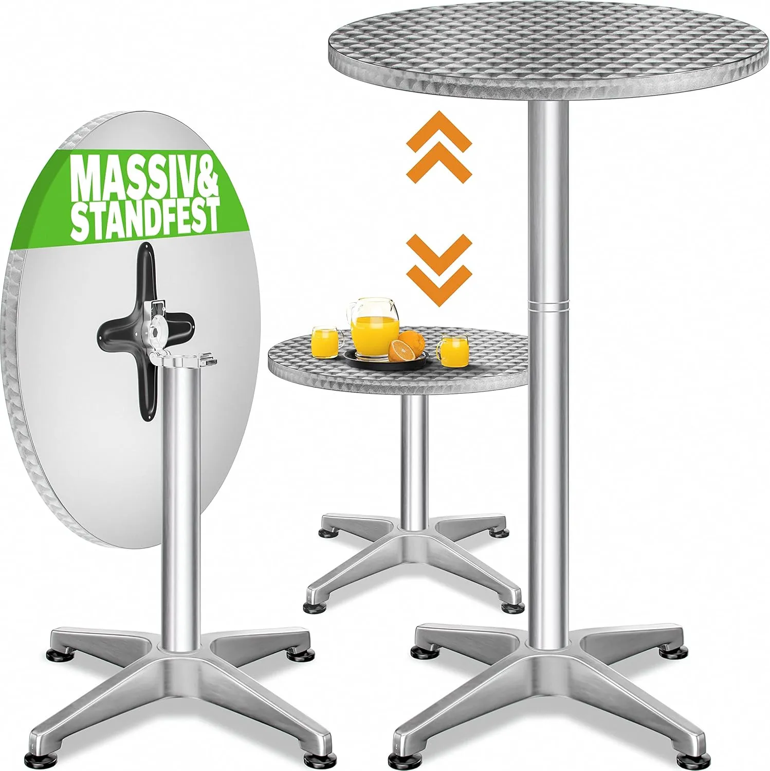 Casaria® 2in1 Stehtisch Klappbar Höhenverstellbar 70 cm / 115 cm Hoch Aluminium Rund Ø60 cm Wetterfest Outdoor Garten B…