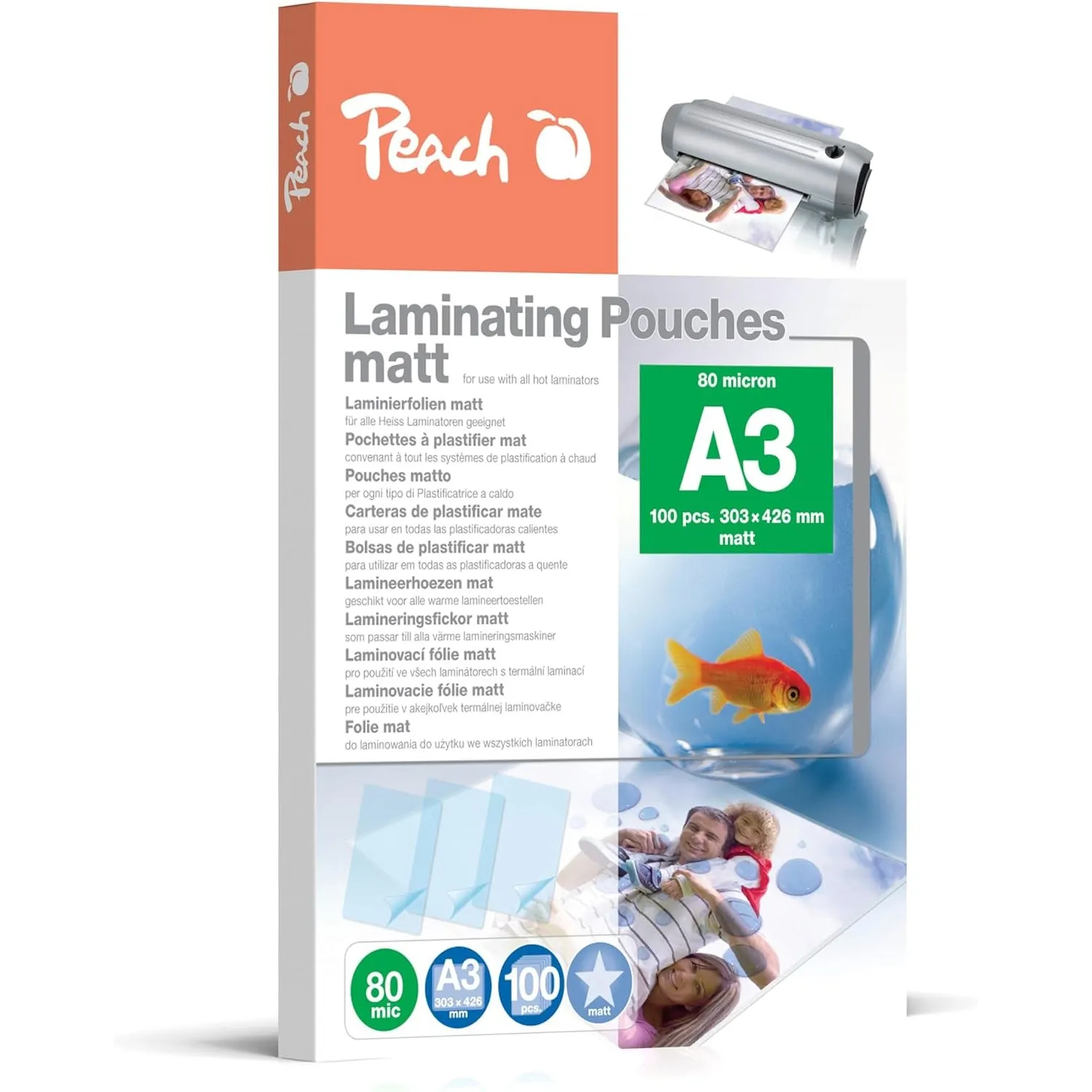 Peach Laminierfolien A3 matt 100 Stück 2 x 80 mic (160 µm) - Beschreibbar