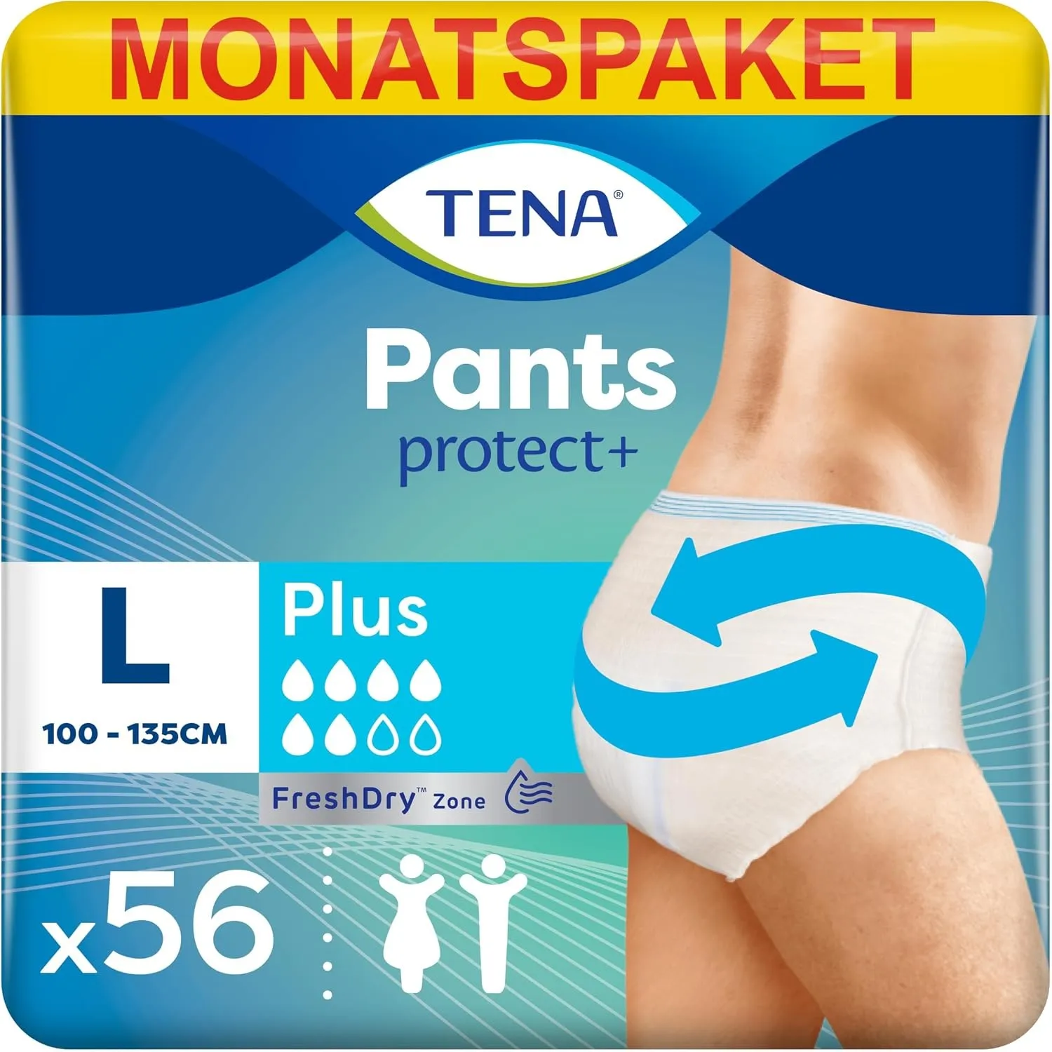 TENA Pants Plus - 56 Pants im Monatspaket (4 x 14 Stück) - Einweghosen für Frauen und Männer - atmungsaktive Unisex Ink…