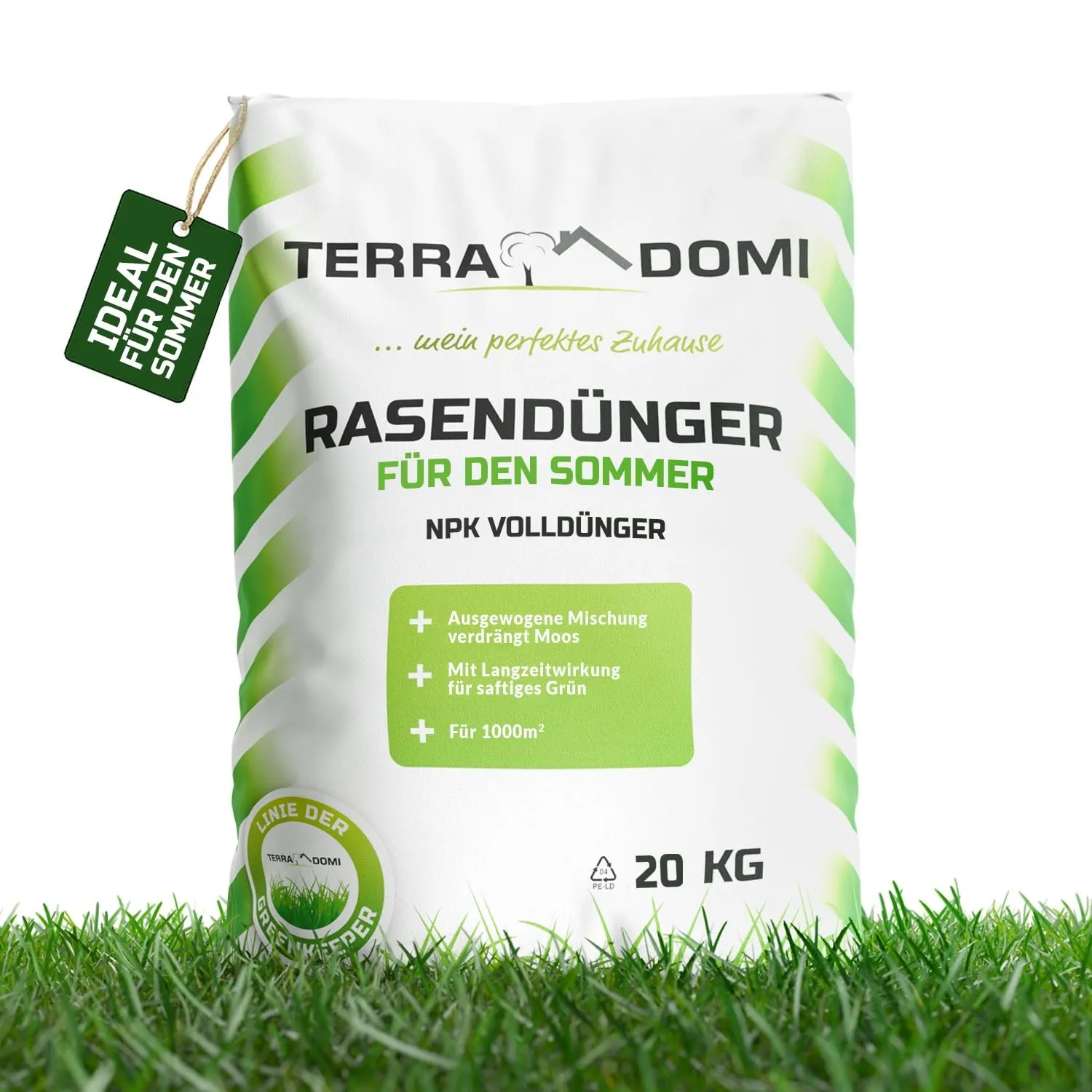 TerraDomi Rasendünger Sommer 20kg NPK 15-15-15 für 1000 m² | Idealer Dünger bei Hitzestress mit Langzeitwirkung - verdr…