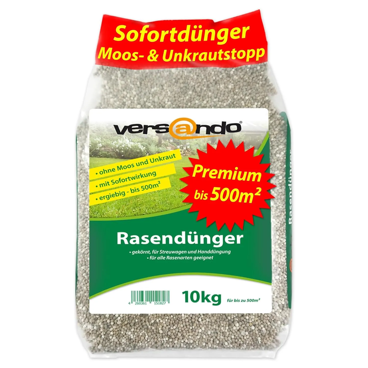 versando 10kg bis 500m² Rasendünger Frühjahr Sommer: verdrängt Moos und Unkraut für gesunden sattgrünen Rasen Frühjahrs…
