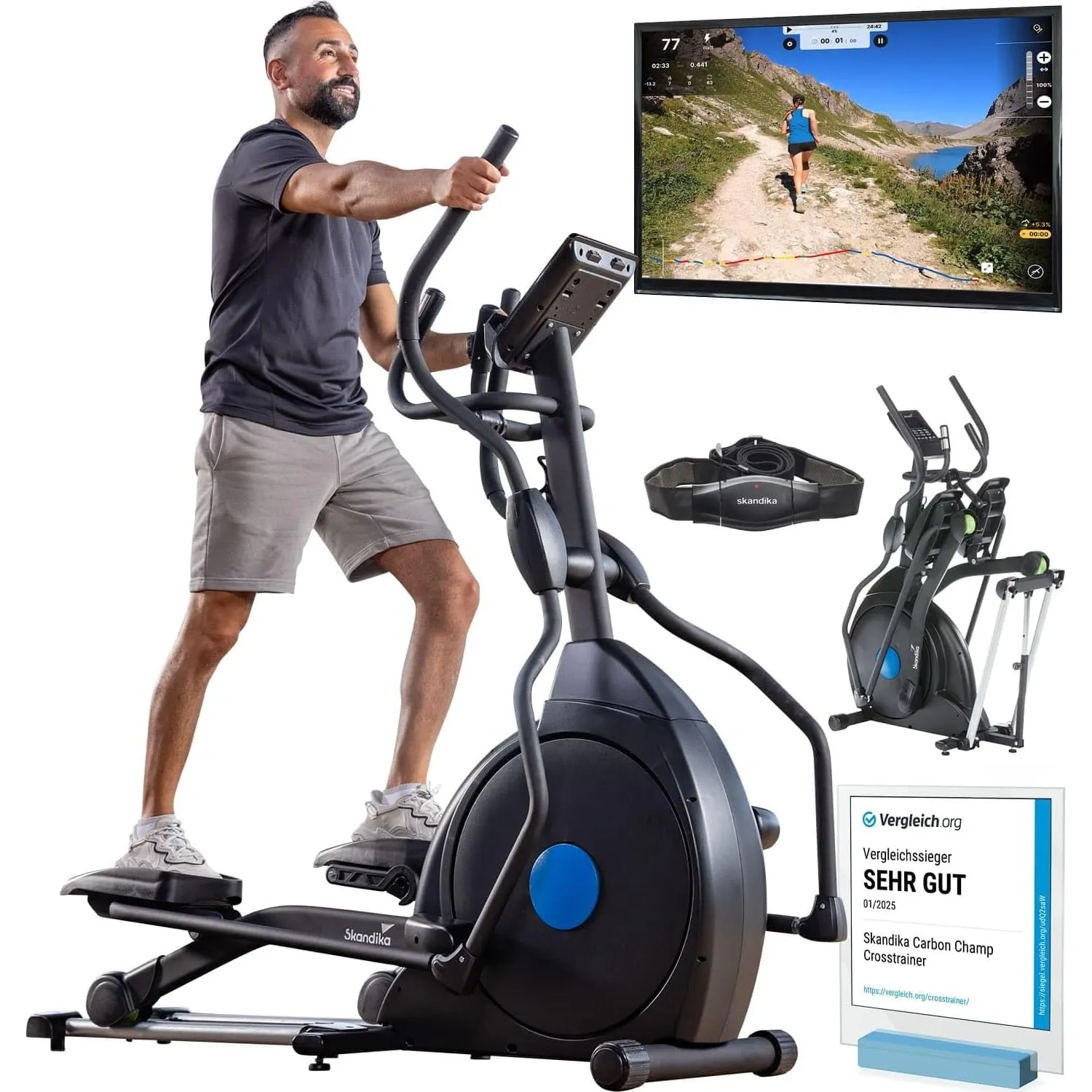 Skandika Crosstrainer für Zuhause Carbon Champ | CardioCross Crosstrainer klappbar platzsparend leise, 32 Stufen, 19 Pr…