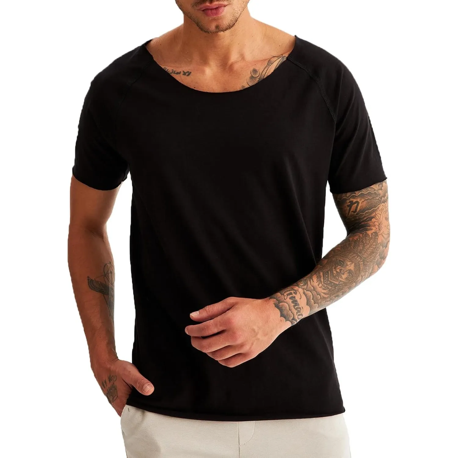 Leif Nelson T-Shirt Herren Sommer tiefer Rundhals-Ausschnitt, Regular Fit Herren-T-Shirt 100% Baumwolle, Casual Basic M…