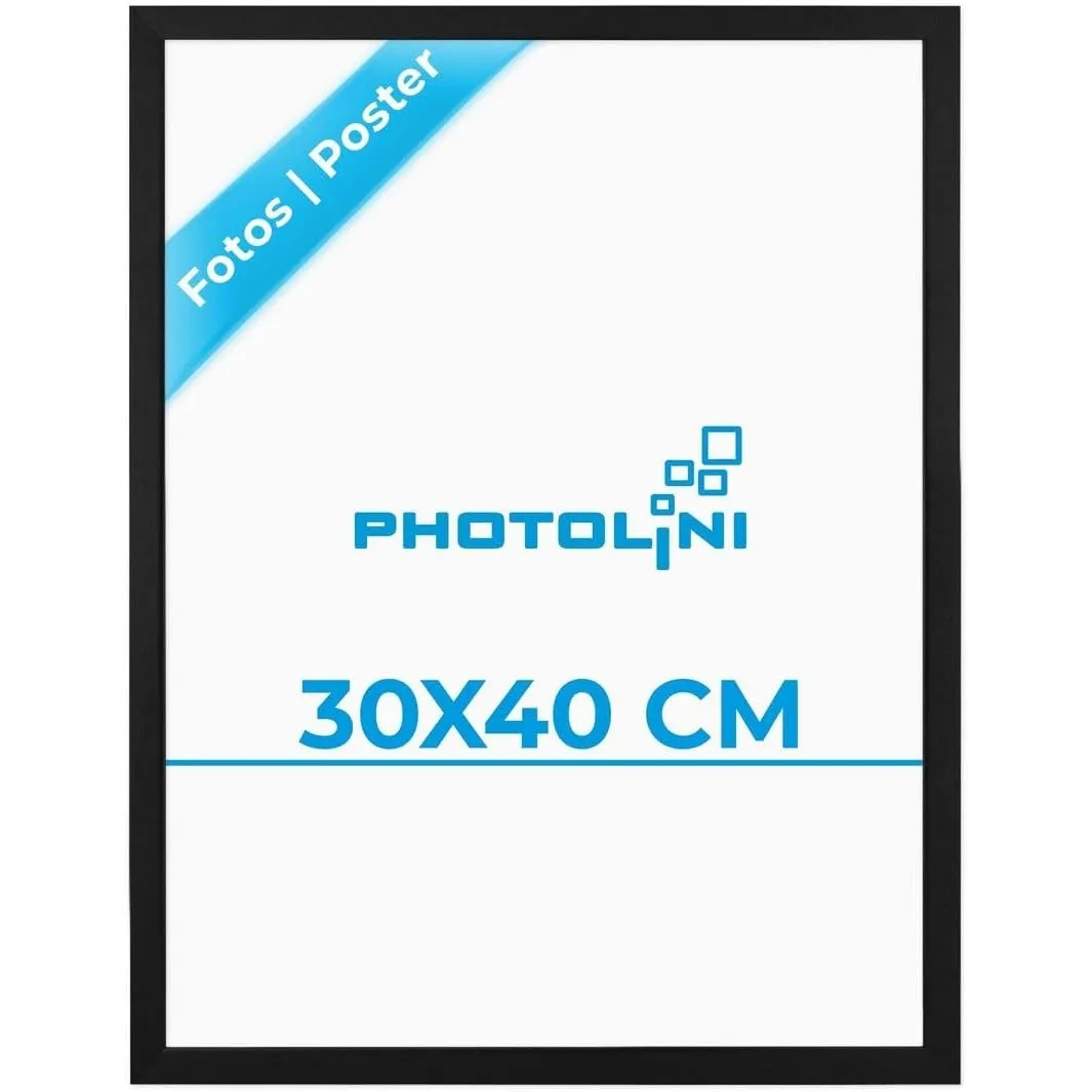 PHOTOLINI Bilderrahmen 30x40 Schwarz Holz MDF, Bilderrahmen 40x30 cm bruchsicherem Acrylglas, Rahmen 30x40 schwarz Aufh…