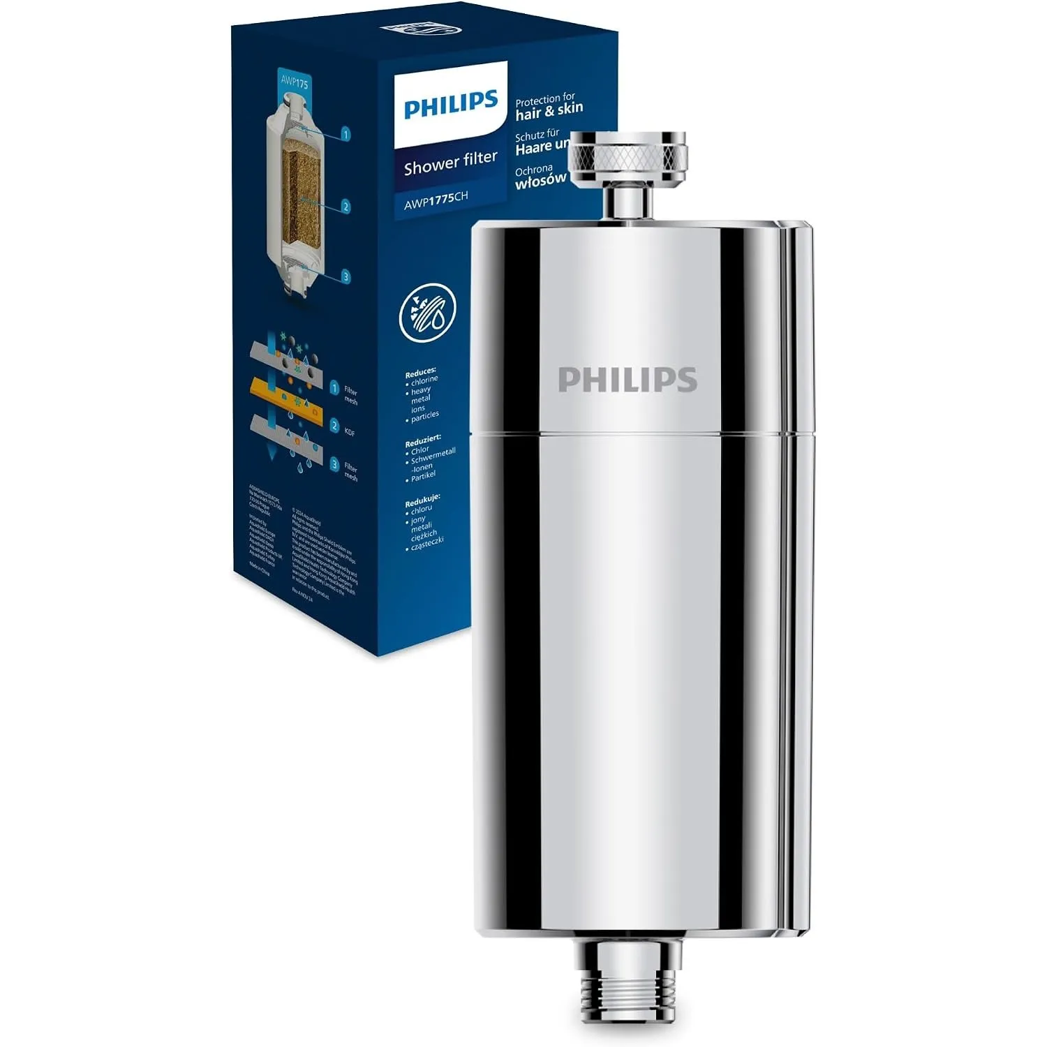 Philips Water Inline-Duschfilter mit 1 Ersatzkartusche – 50.000 L Kapazität, reduziert Chlor um bis zu 99%, passend für…