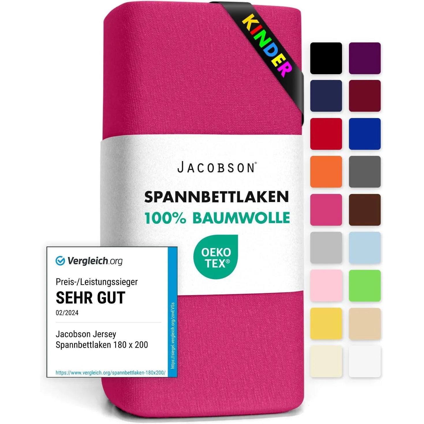 Jacobson Jersey Spannbettlaken Spannbetttuch Baumwolle Bettlaken (60x120-70x140 cm, Pink)