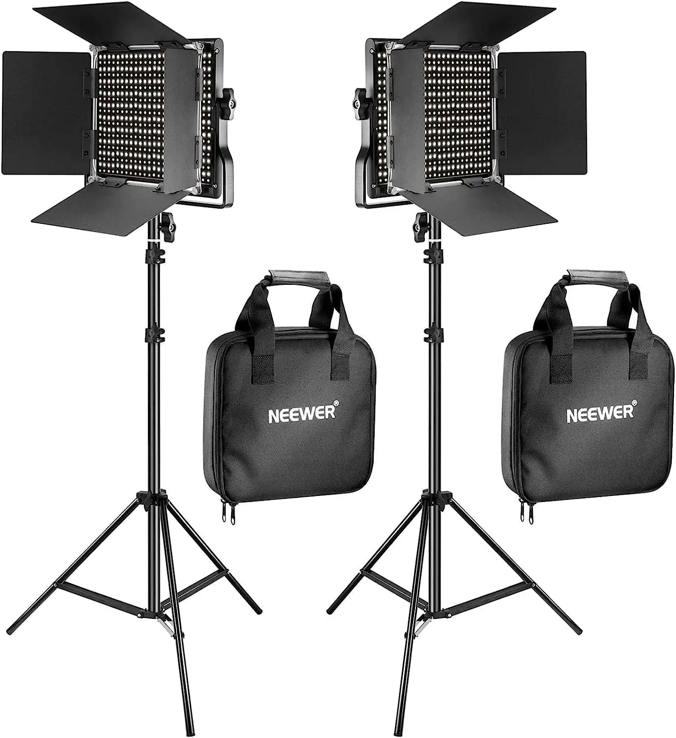 NEEWER 2er Pack zweifarbige 660 LED Videoleuchte und Stativ Set: (2) 3200–5600K CRI96+ dimmbare Beleuchtung mit U Halte…