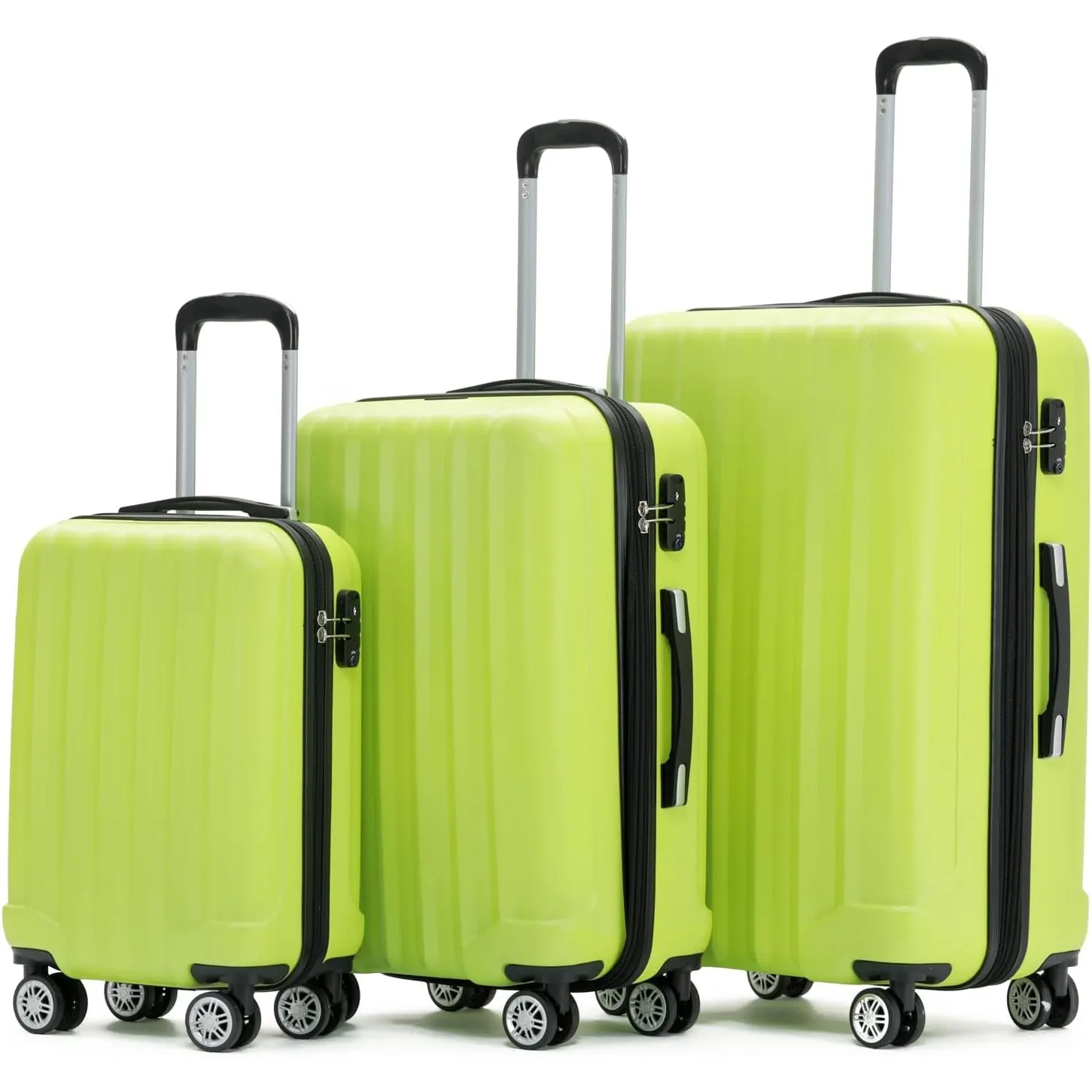 BEIBYE TSA-Schloß 2080 Zwillingsrollen 3 TLG. Reisekofferset Koffer Kofferset Trolley Trolleys Hartschale (Grün)