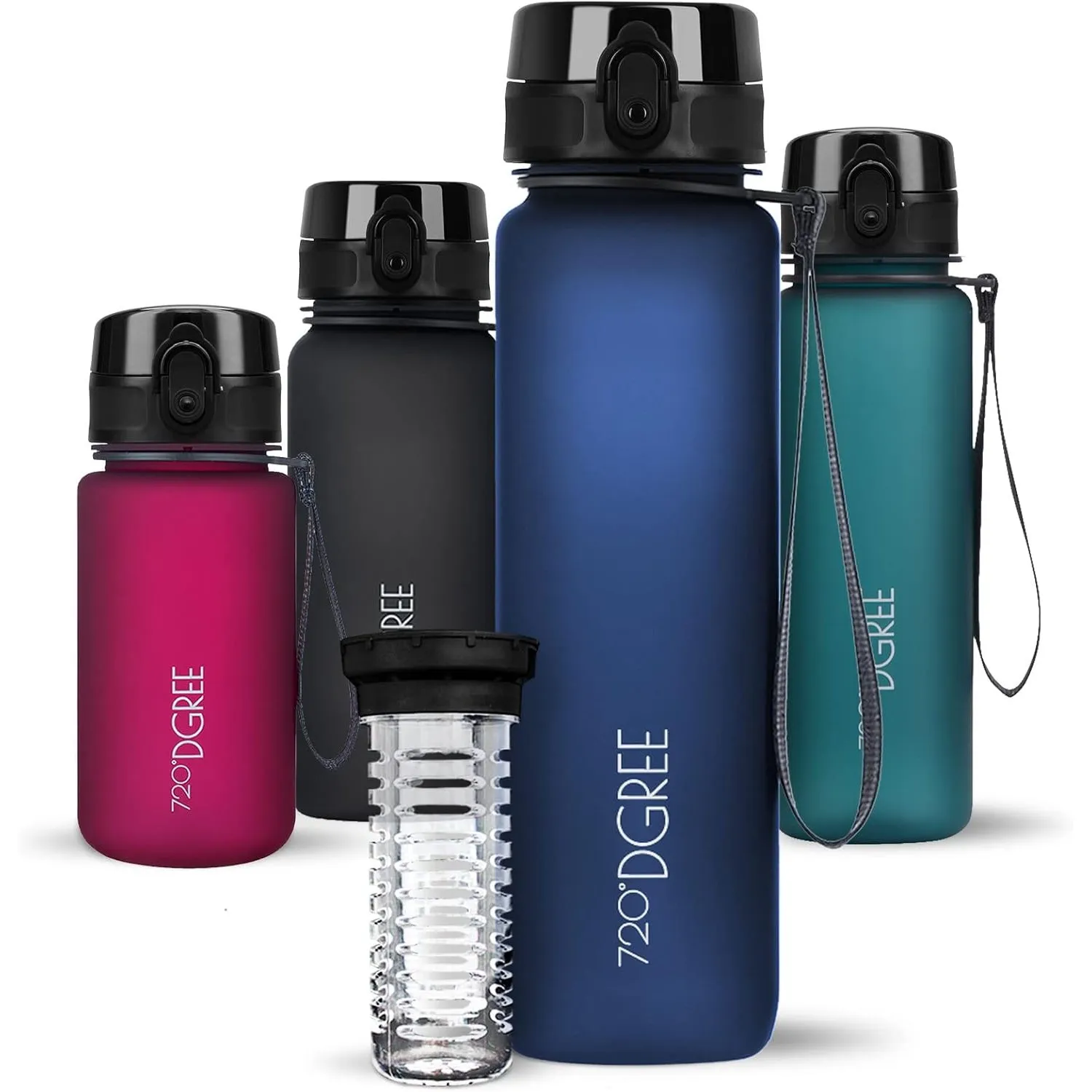 720°DGREE Trinkflasche “uberBottle“ 350ml, 500ml, 650ml, 1l softTouch +Früchtebehälter - Auslaufsicher, BPA-Frei - Schm…