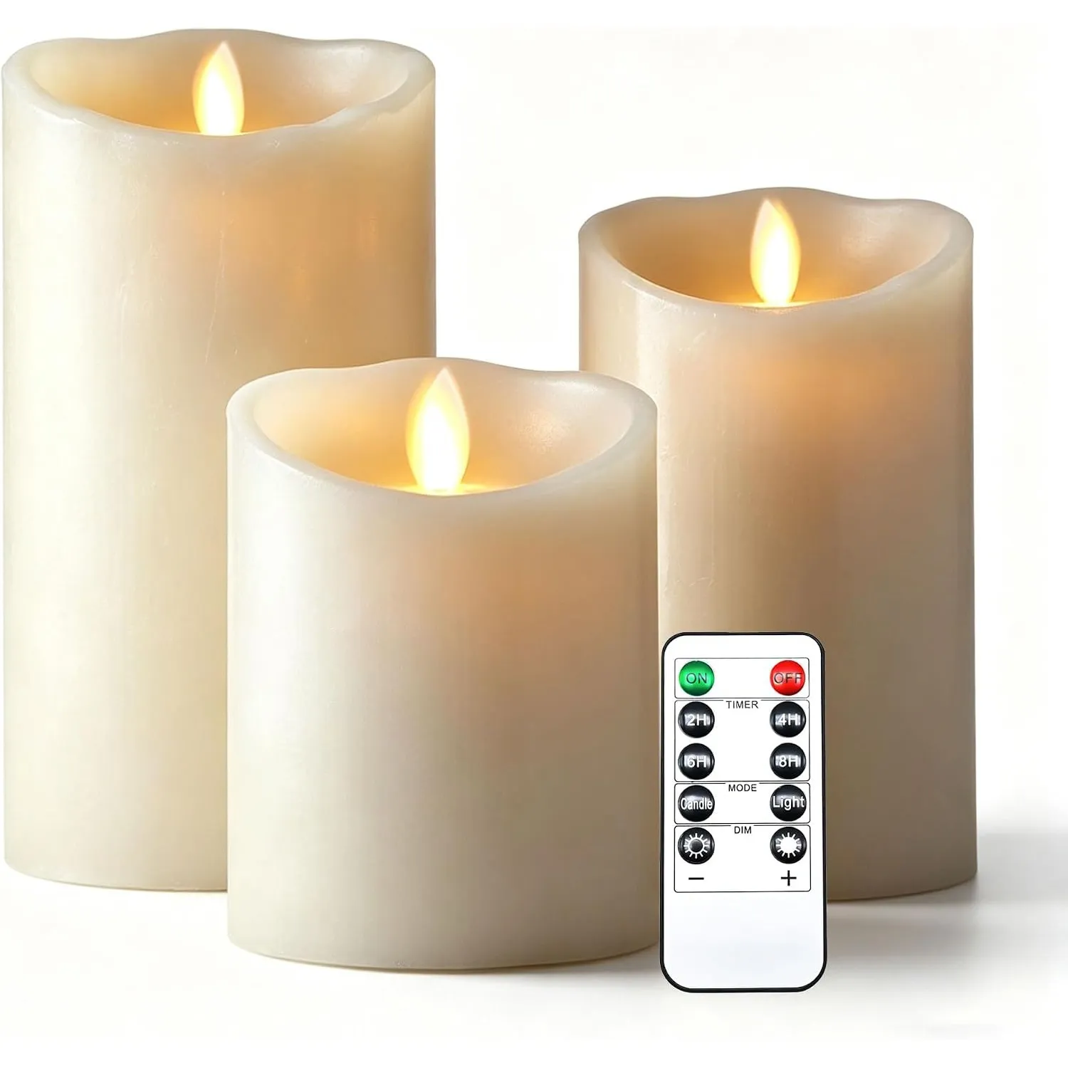 Da by 3 Stück Elfenbein Paraffin LED Kerzen, Realistische Schwingflamme, Batteriebetriebene Kerzen mit Fernbedienung, S…