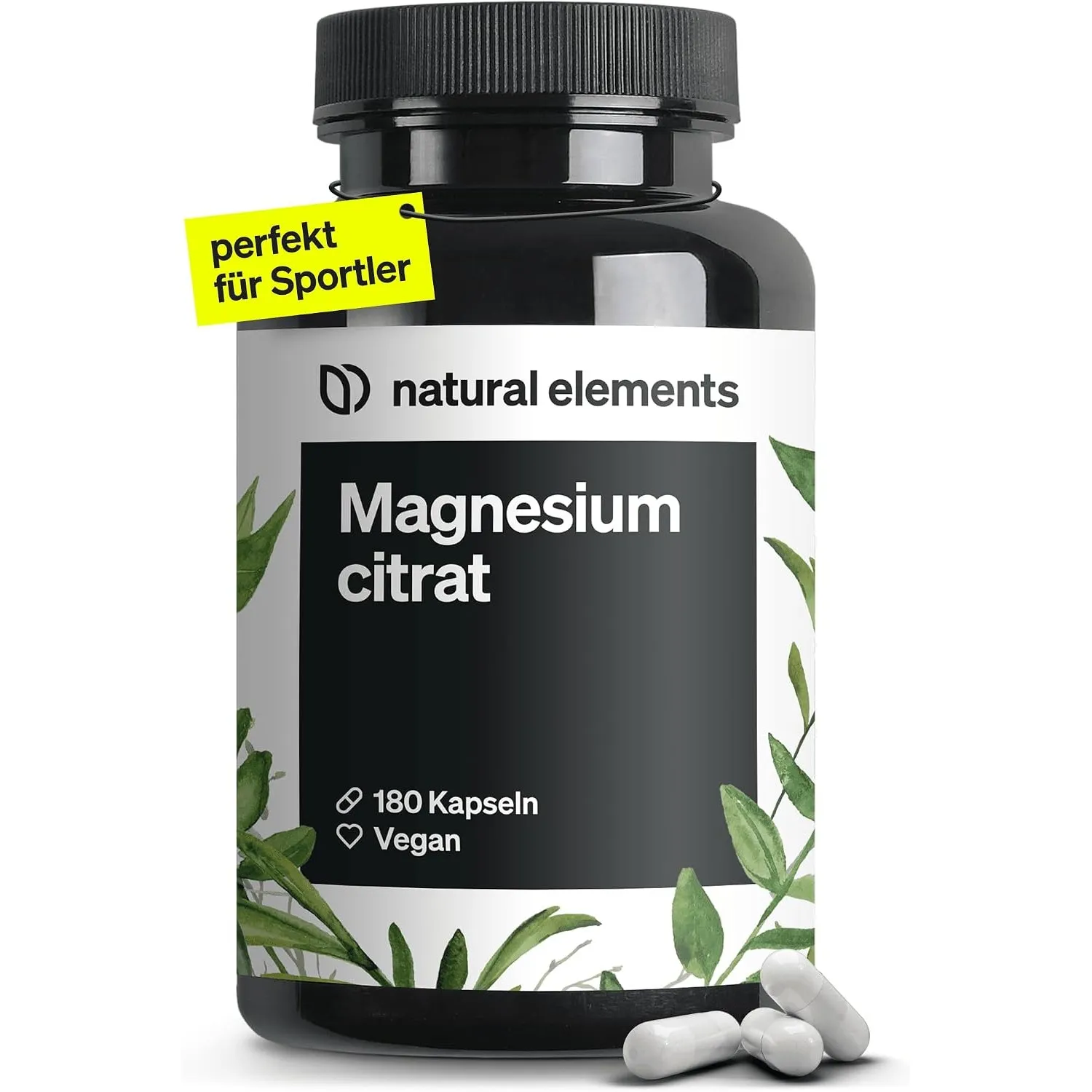natural elements Magnesiumcitrat – 360mg elementares Magnesium pro Tagesdosis – 180 vegane Kapseln – 2-Monats-Vorrat – …