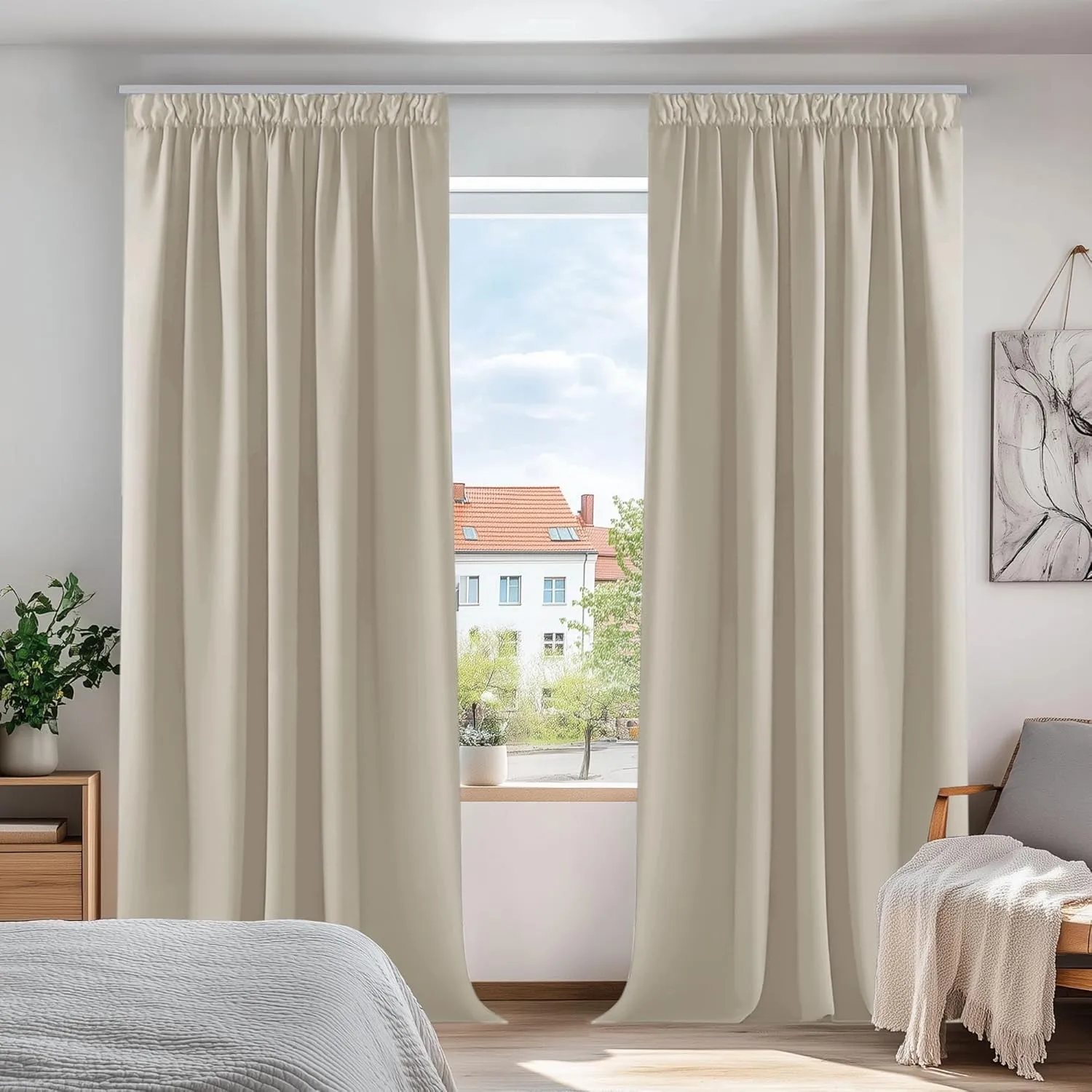 Deconovo Vorhänge mit Kräuselband Blickdicht Kälteschutz Vorhang Verdunkelung Gardinen Wohnzimmer, 229x168 cm(HöhexBrei…