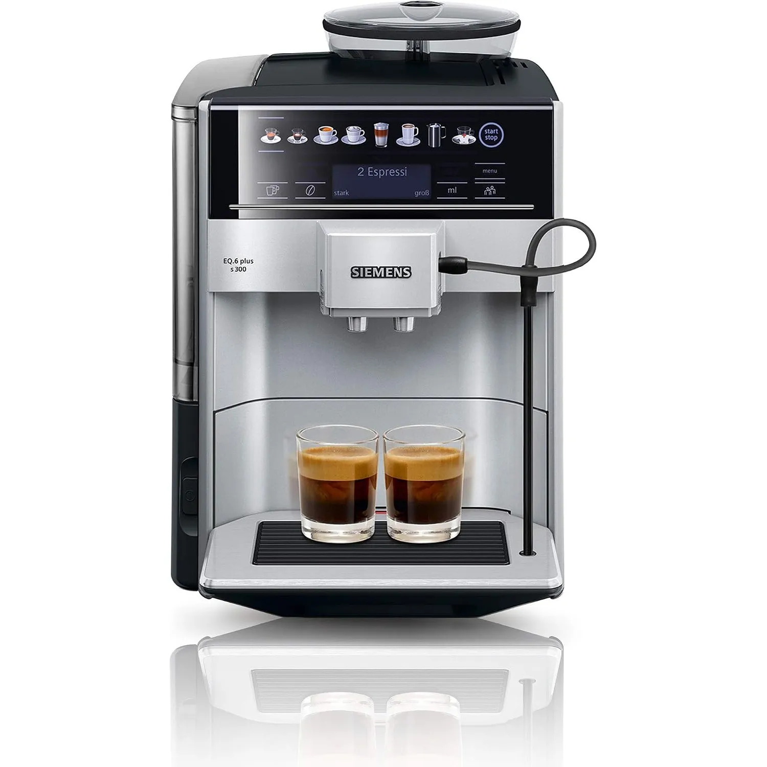Siemens Kaffeevollautomat EQ6 plus s300, Milchsystem, 11 Getränke, automatische Reinigung des Milchsystems, Keramikmahl…