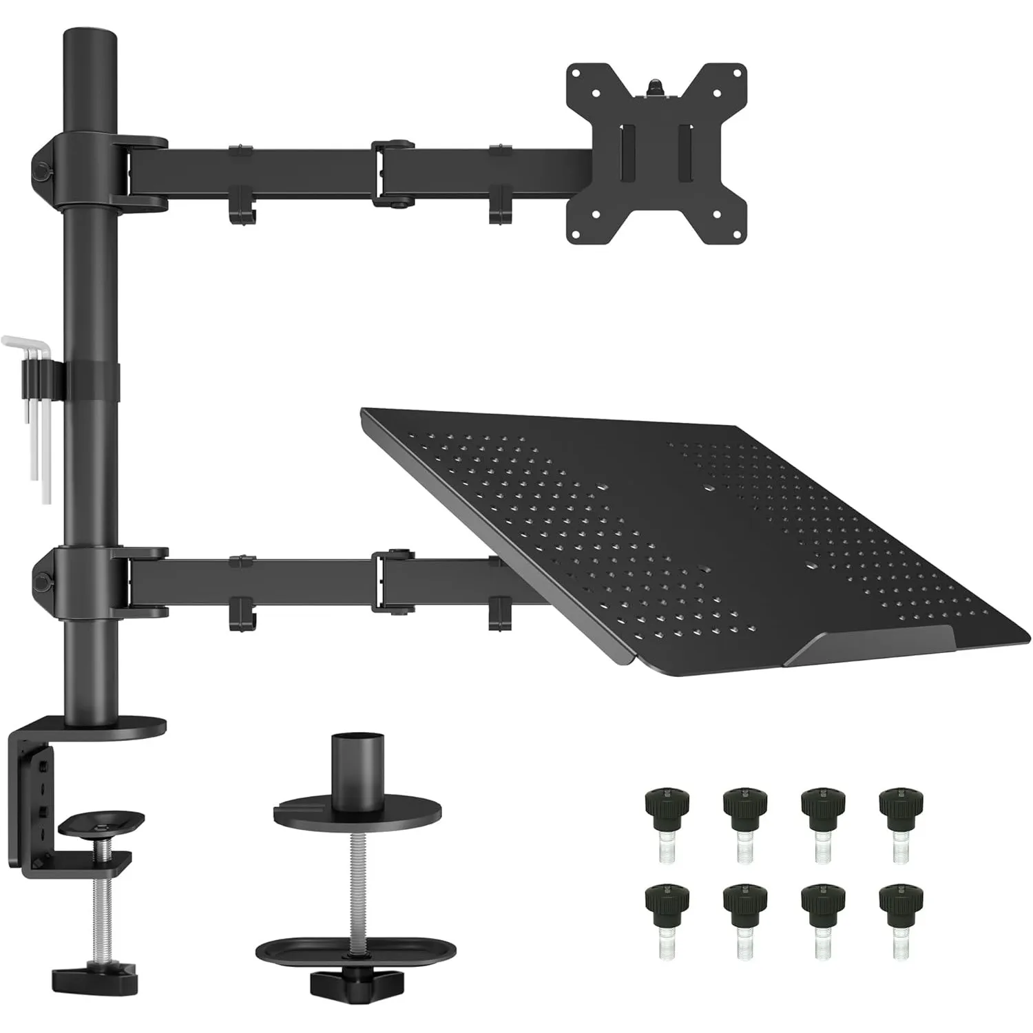 BONTEC Monitor Halterung mit Laptop Arm für 13-32 Zoll LCD LED Bildschirm bis zu 15,6“ Notebook, Neigbare, Drehbare, Mo…