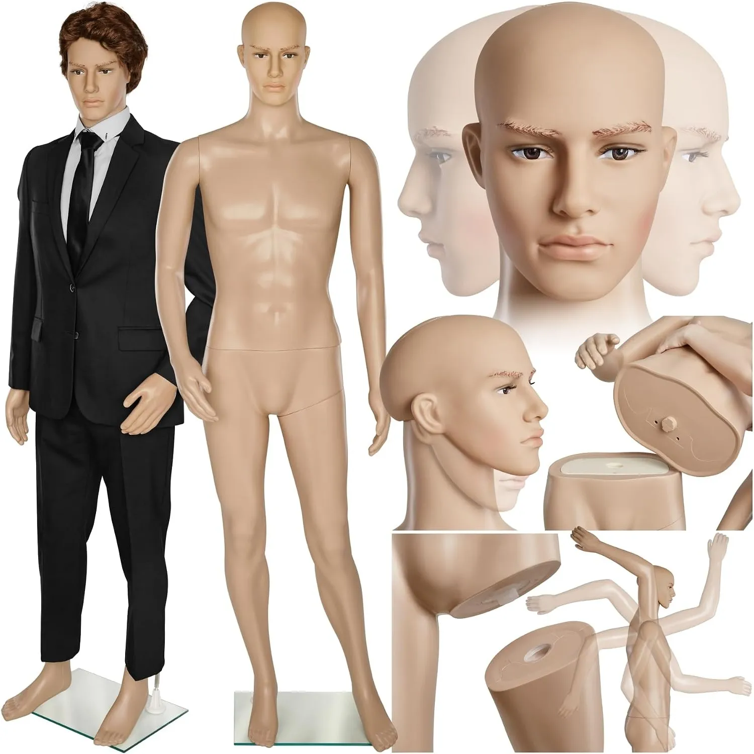 tectake® Schaufensterpuppe, drehbare und bewegliche Puppe lebensgroß, Figuren mit Kopf, Mannequin, Schneiderpuppe, Klei…