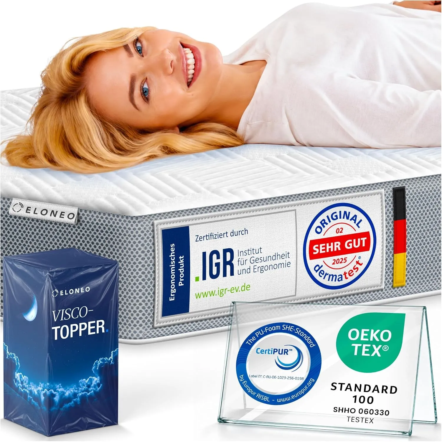 ELONEO Matratzen Topper 180x200cm | Memory Foam | 5cm hoch | zertifizierter Premium Matratzentopper für Bett und Boxspr…
