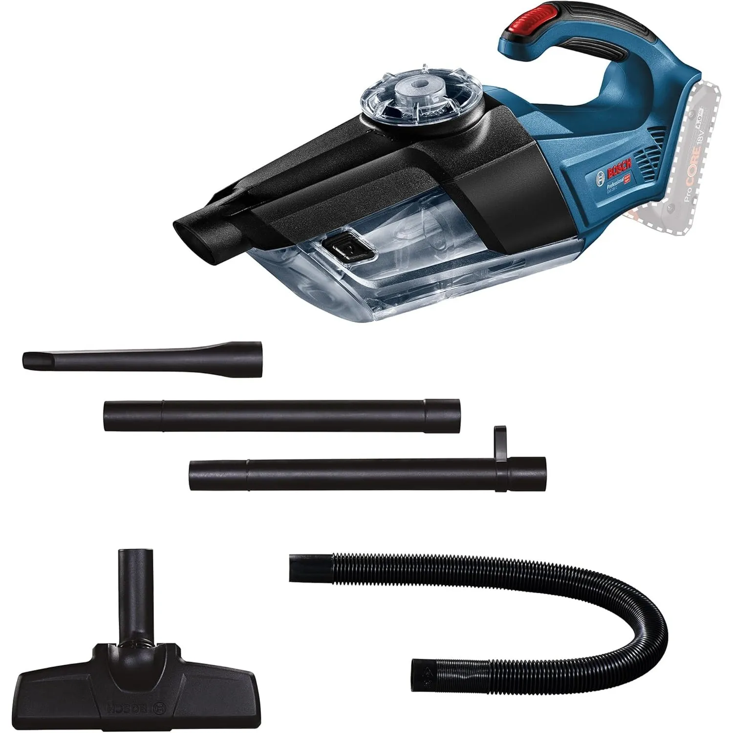 Bosch PRO 18V System Akku Handstaubsauger GAS 18V-1 (inkl. Absaugrohr, Fugendüse, Teppichdüse, Behältervolumen 1 Liter,…