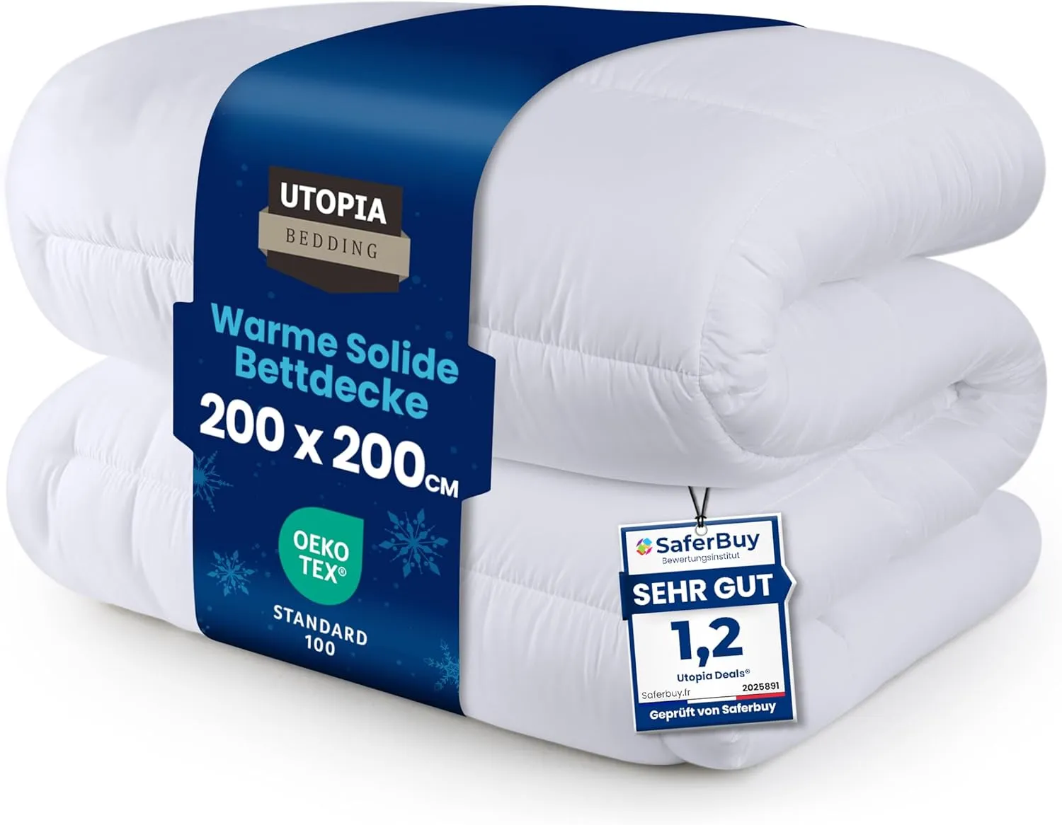 Utopia Bedding Bettdecke 200 x 200 cm, Ganzjahresdecke 370 GSM Füllung, atmungsaktive Schlafdecke, Steppdecke, Super We…