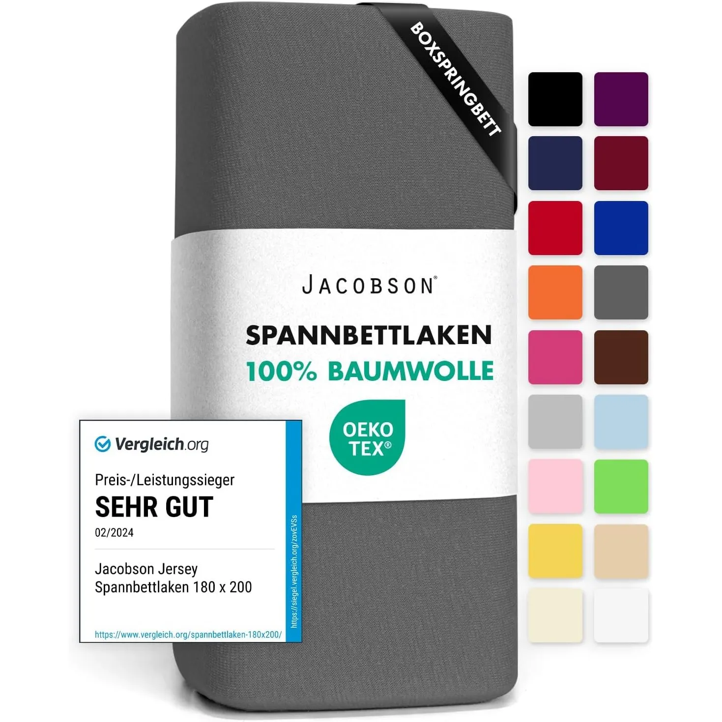 Jacobson Jersey Spannbettlaken Spannbetttuch Baumwolle Bettlaken (140x200-160x220 cm, Anthrazit)