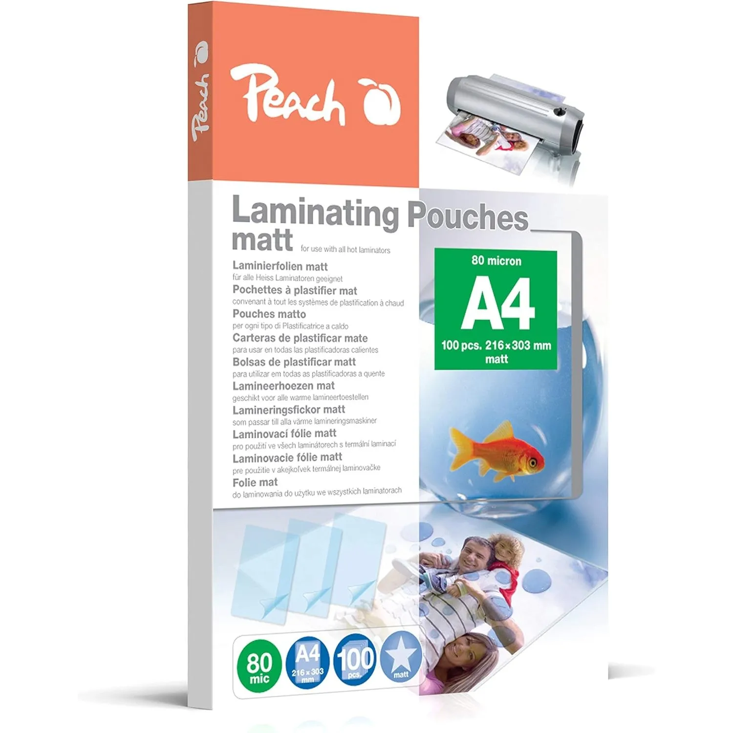 Peach Laminierfolien A4-80 mic - 100 pouches - matt - beschreibbar - Premiumqualität für beste Laminierergebnisse - kom…