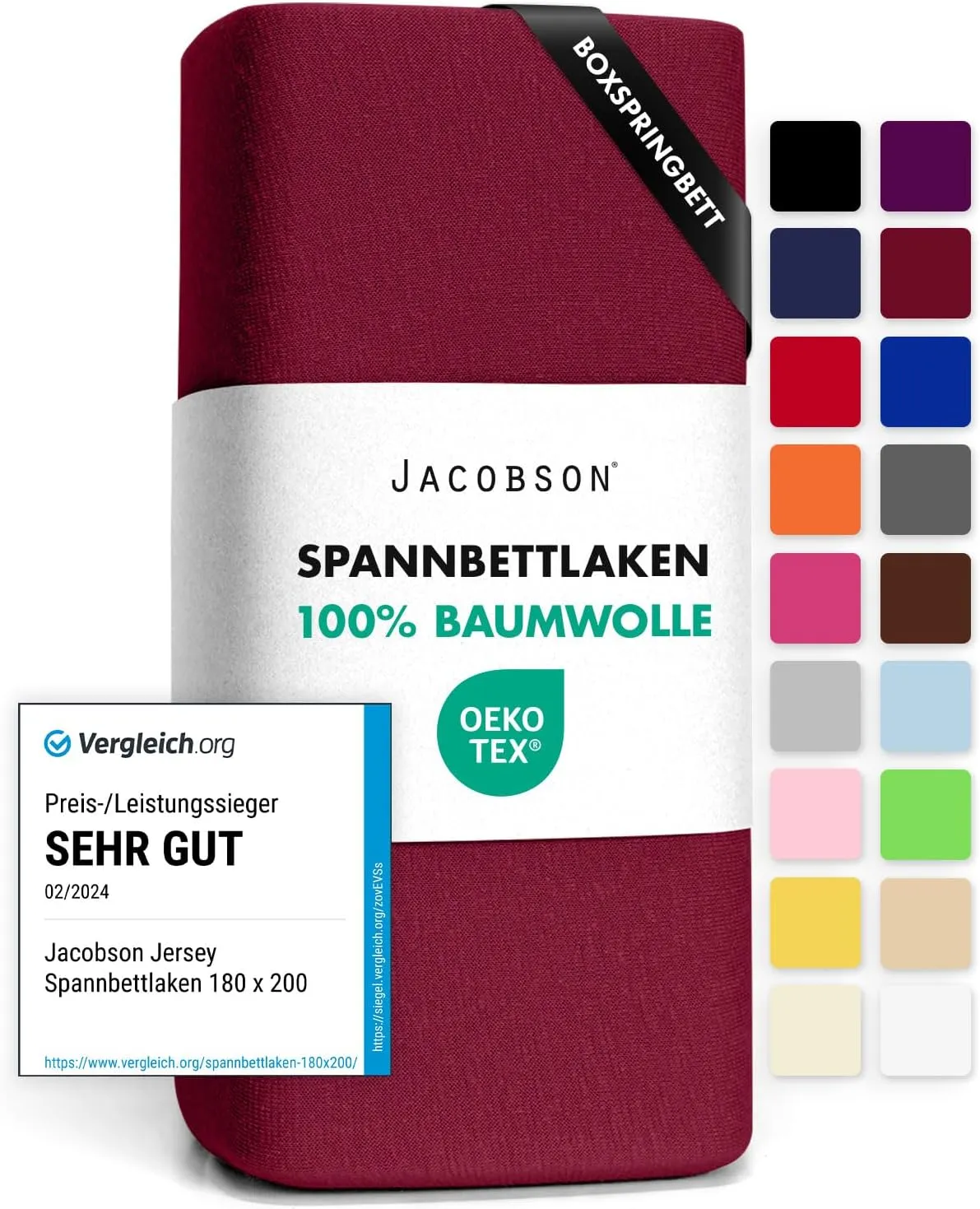 Jacobson Jersey Spannbettlaken Spannbetttuch Baumwolle Bettlaken (140x200-160x220 cm, Bordeaux)