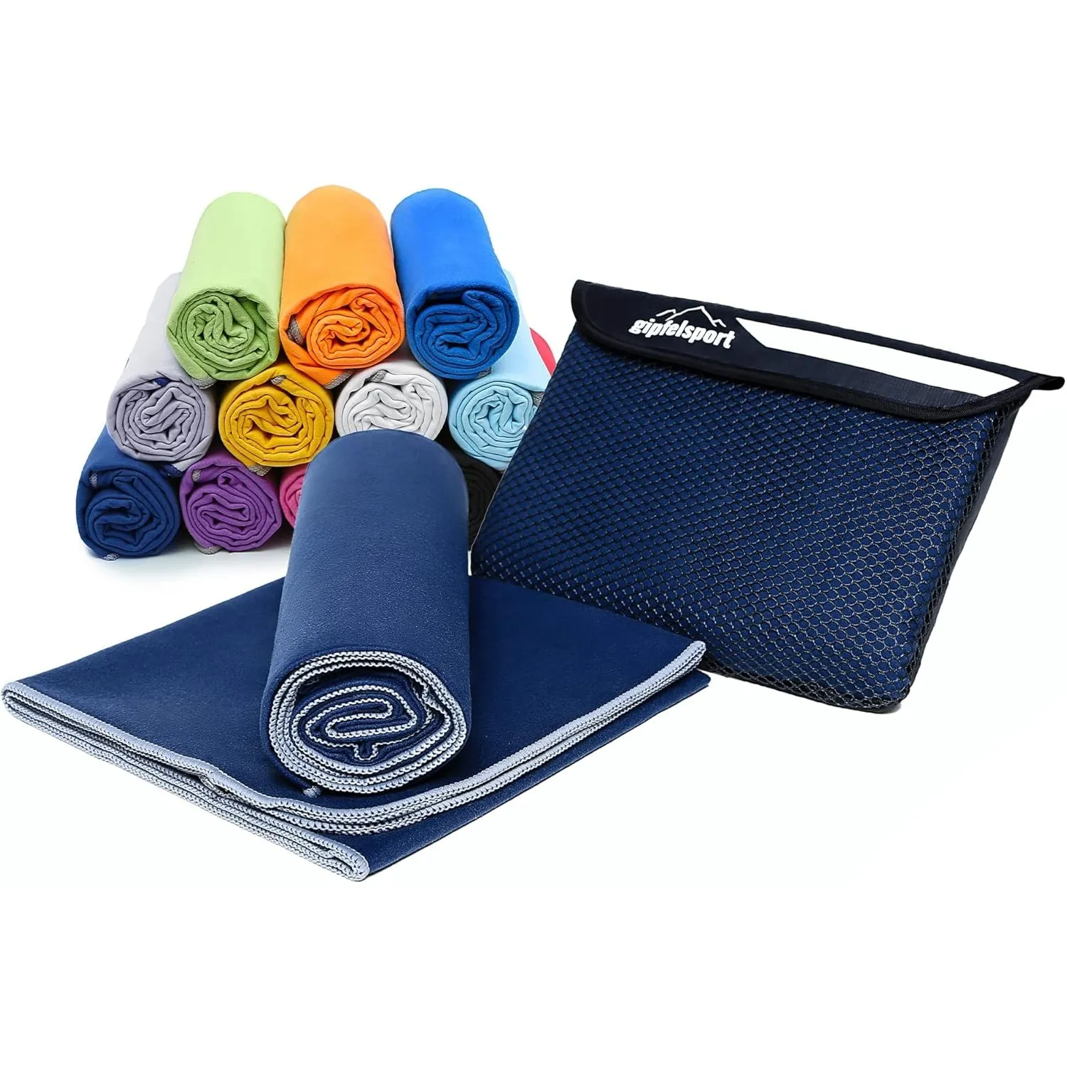 gipfelsport Mikrofaser Handtuch Set - für Sauna, Fitness, Sport I Strandtuch, Sporthandtuch I Navy L: 140x70