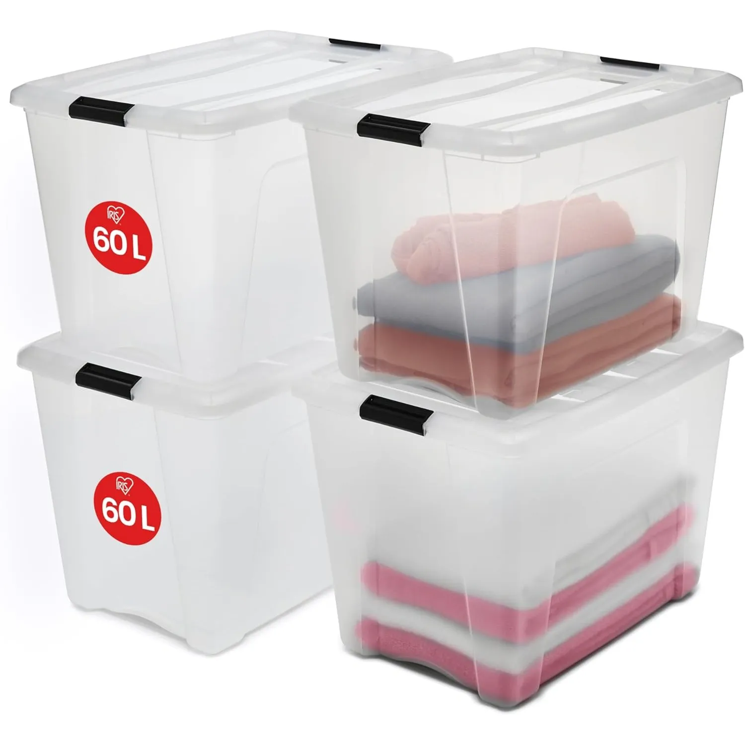 Iris Ohyama Aufbewahrungsbox mit Deckel Groß, 60L, 4er-Set, NTB-60