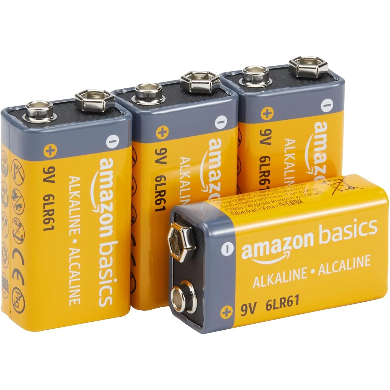 Amazon Basics Alkali-Batterien, 9 V, 9 V/6LR61, 5 Jahre lagerfähig, für Rauch-/CO-Melder, Elektronik und Audio, 4 Stück