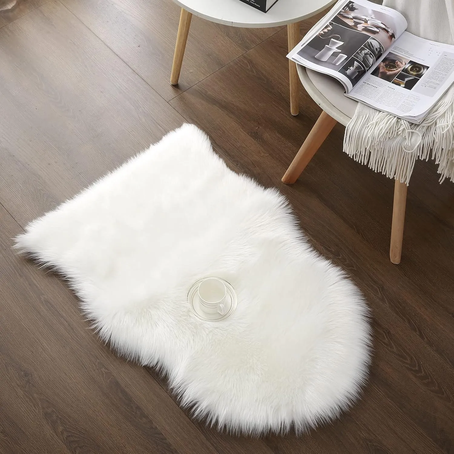 Cumay Faux Lammfell Schaffell Teppich 60 x 90 cm Lammfellimitat Teppich Longhair Fell Optik Nachahmung Wolle Bettvorleg…