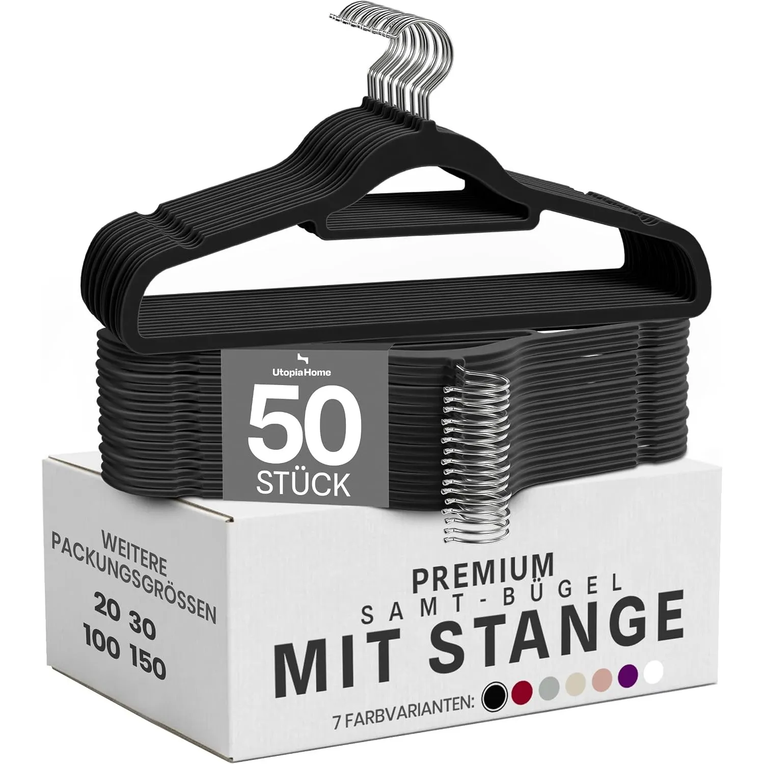 Utopia Home - Premium Kleiderbügel aus Samt (Schwarz, 50er-Pack)